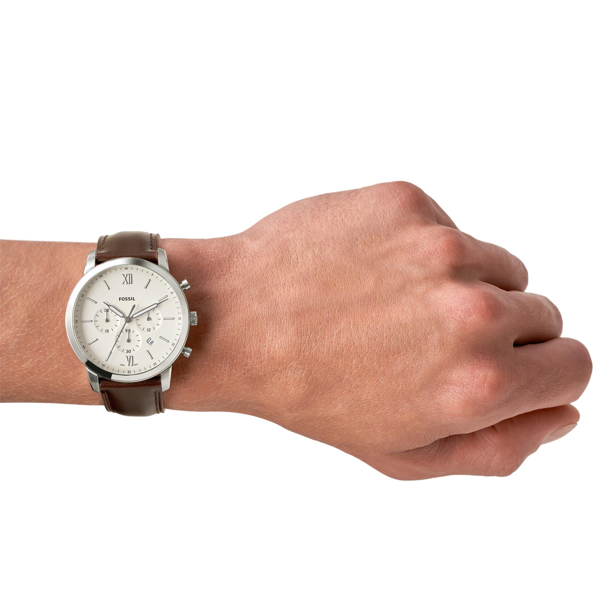 Fossil Neutra 44mm Chronograph Creme Zifferblatt Leder Herren Quarz Uhr FS5380