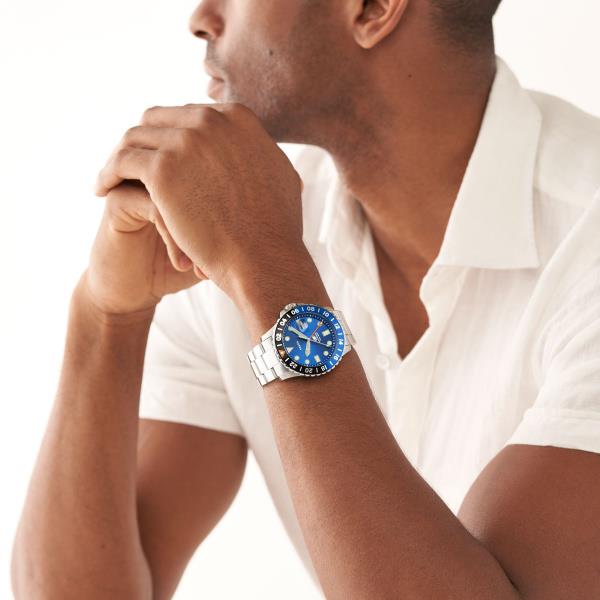 Fossil Blue GMT 46mm Blue Dial Steel Mens Quartz Watch FS5991