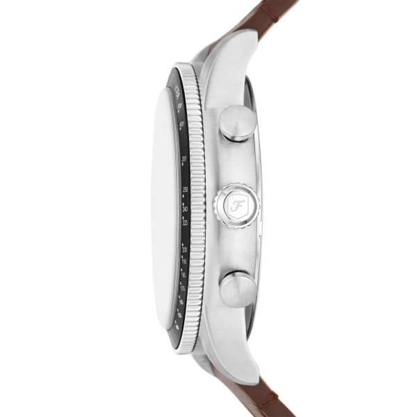 Fossil Sport Tourer 42mm Chronograph Cream Dial Leather Mens Quartz Watch FS6042