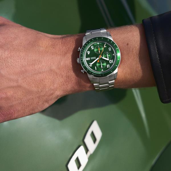 Fossil Sport Tourer 42mm Chronograph Green Dial Steel Mens Quartz Watch FS6048