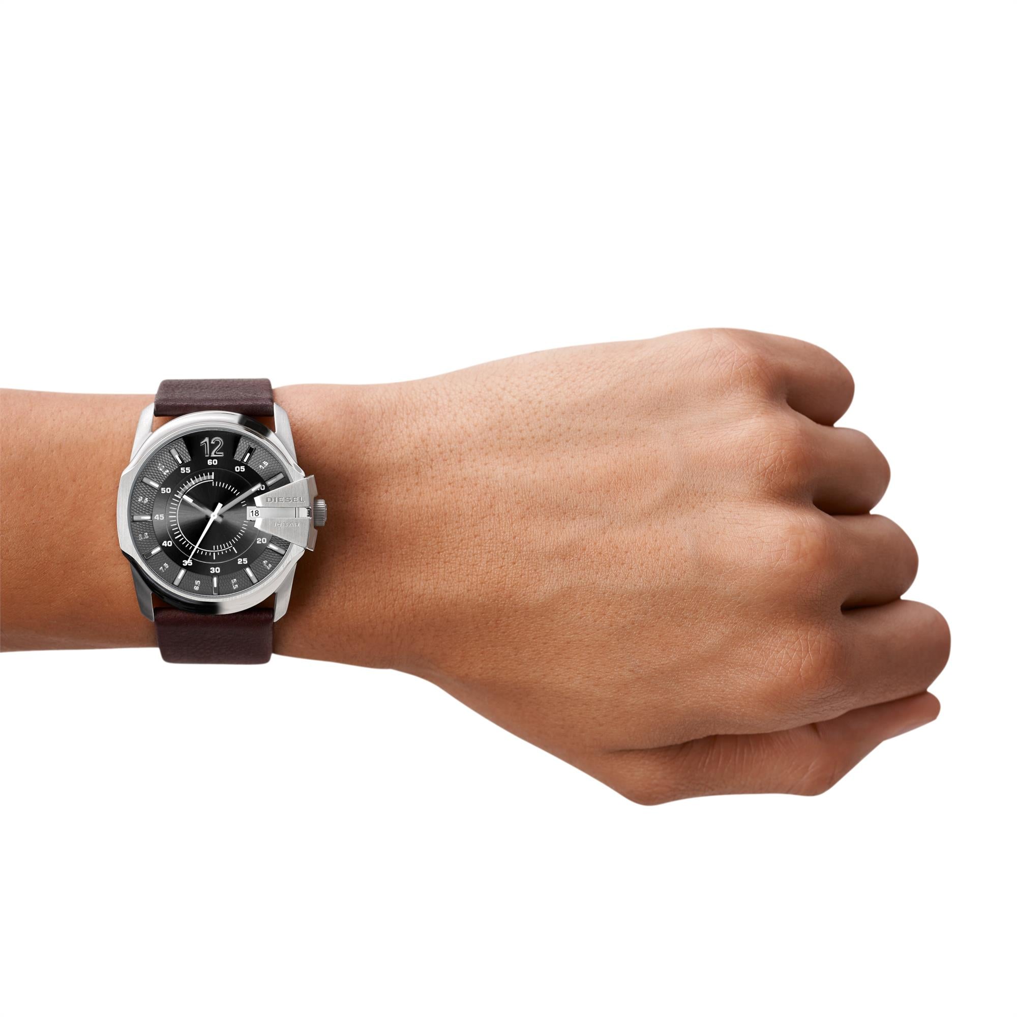 Diesel Master Chief 46mm Black Dial Leather Mens Quartz Watch DZ1206