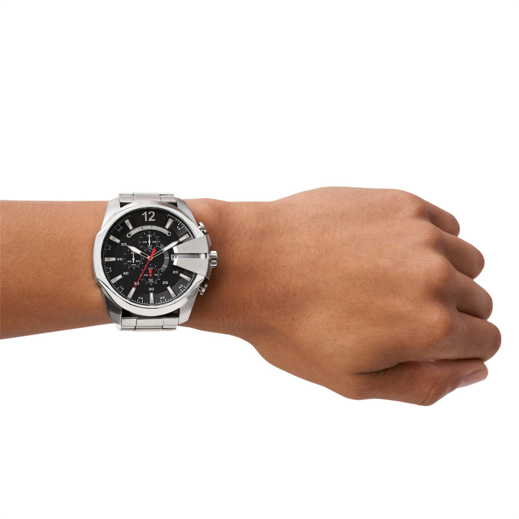 Diesel Mega Chief 51mm Chronograph Black Dial Steel Mens Quartz Watch DZ4308
