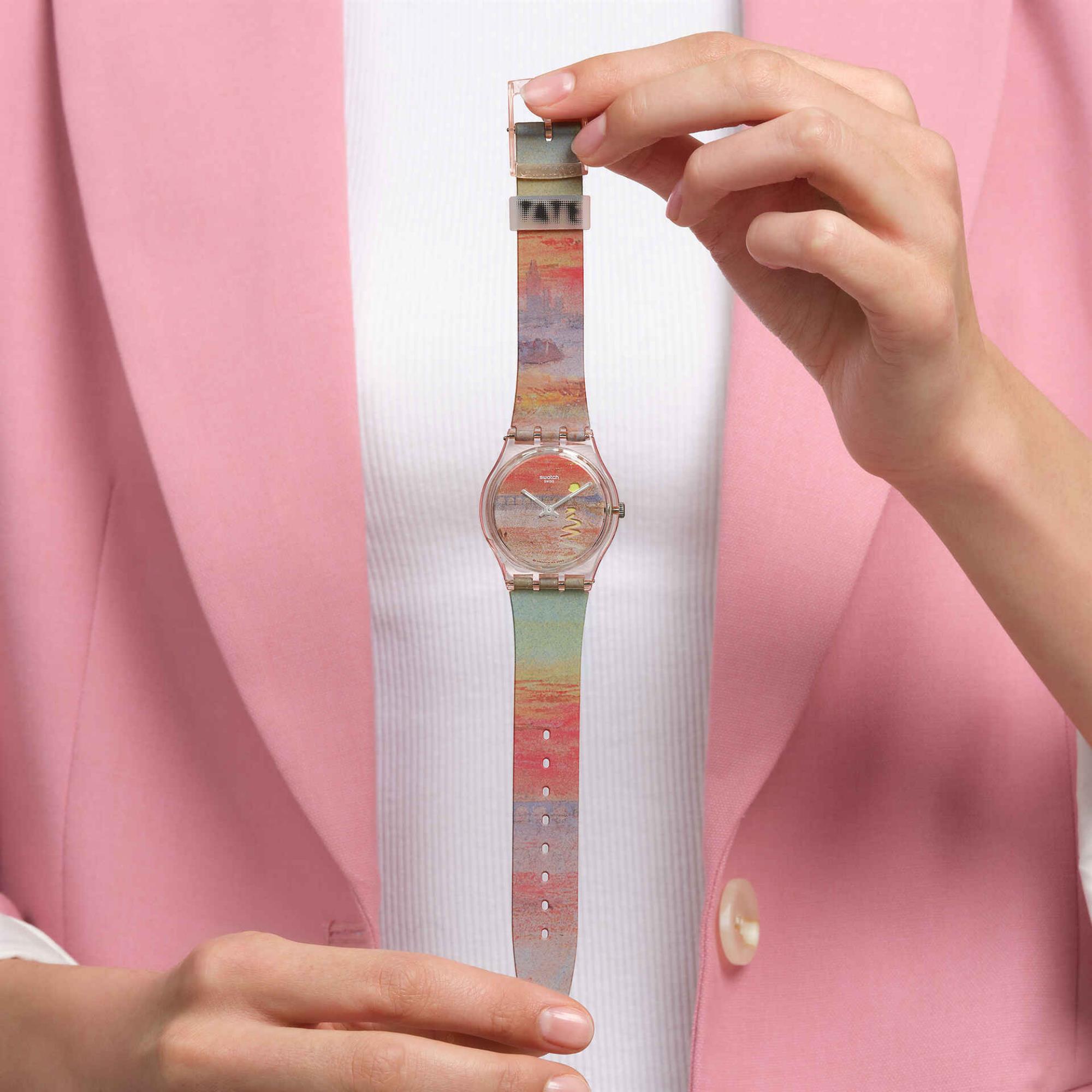 Swatch Turner's Scarlet Sunset Pink Dial Silicone Strap Watch SO28Z700C