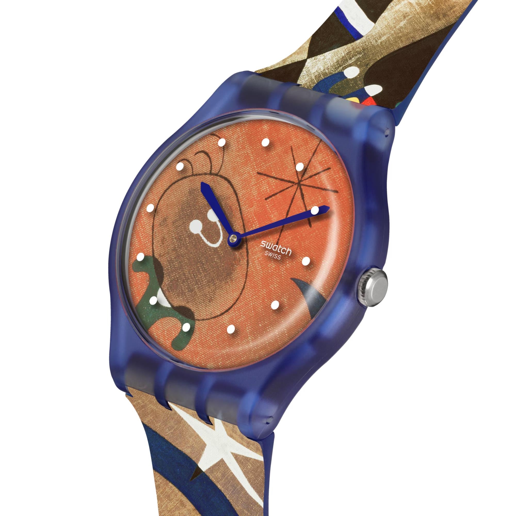 Swatch Miro's Frauen & Vogel im Mondlicht Blaues Zifferblatt Silikonarmband Uhr SO29Z136C