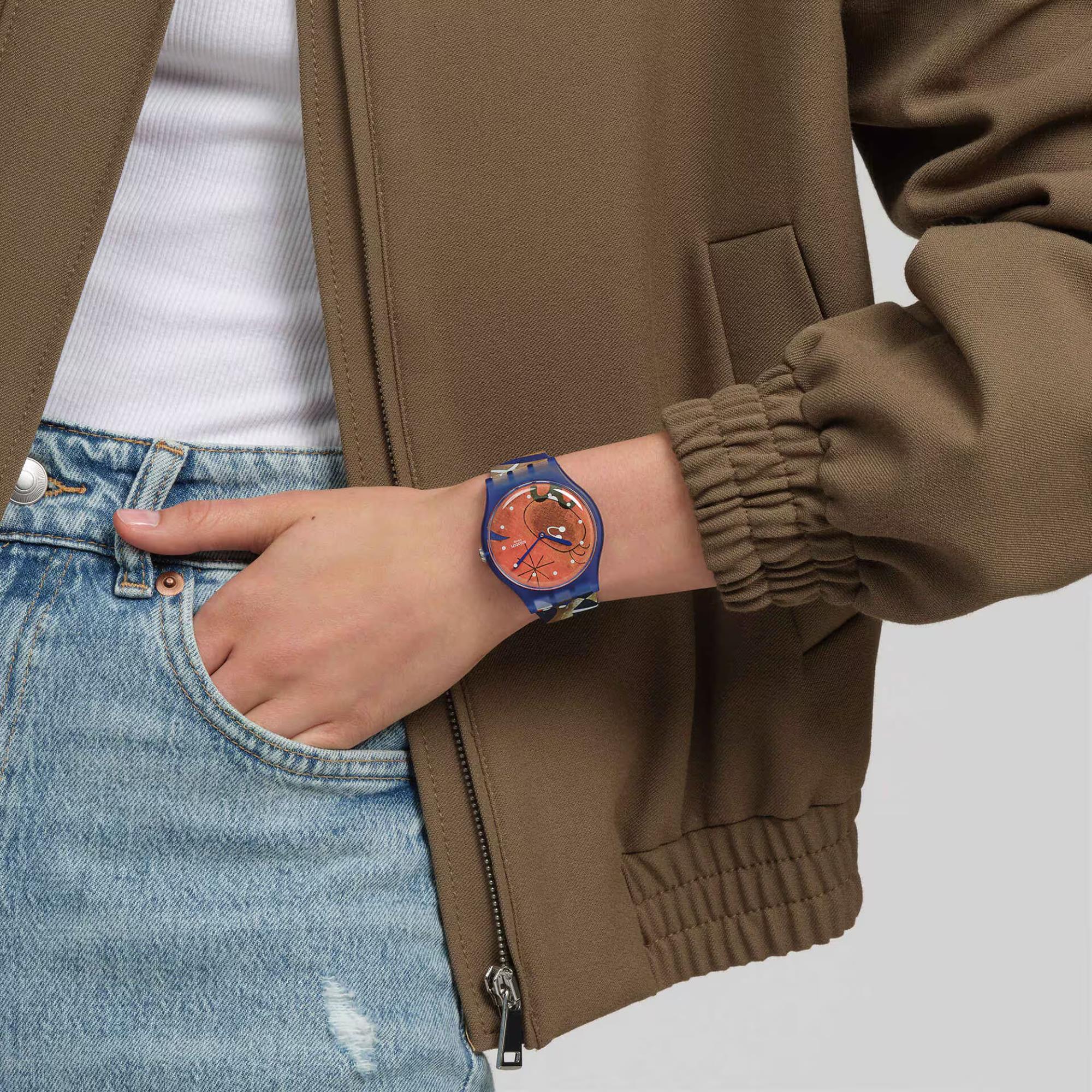Swatch Miro's Frauen & Vogel im Mondlicht Blaues Zifferblatt Silikonarmband Uhr SO29Z136C