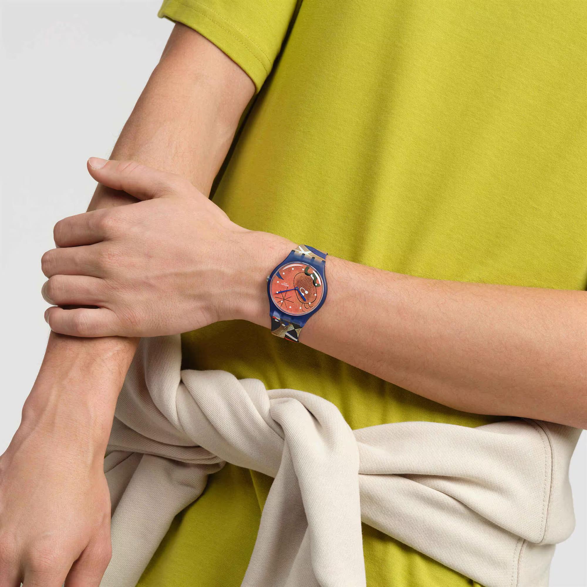 Swatch Miro's Frauen & Vogel im Mondlicht Blaues Zifferblatt Silikonarmband Uhr SO29Z136C