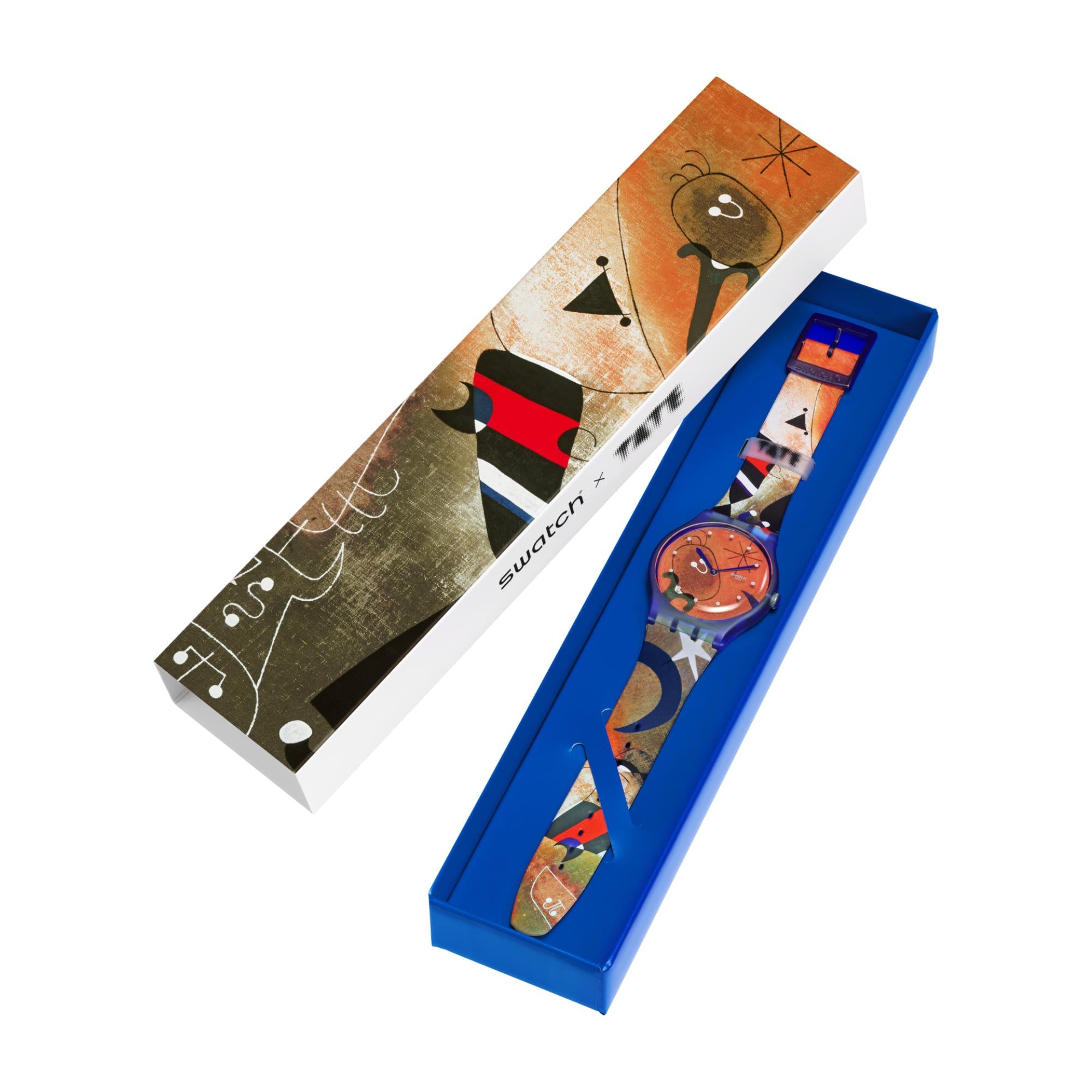 Swatch Miro's Frauen & Vogel im Mondlicht Blaues Zifferblatt Silikonarmband Uhr SO29Z136C