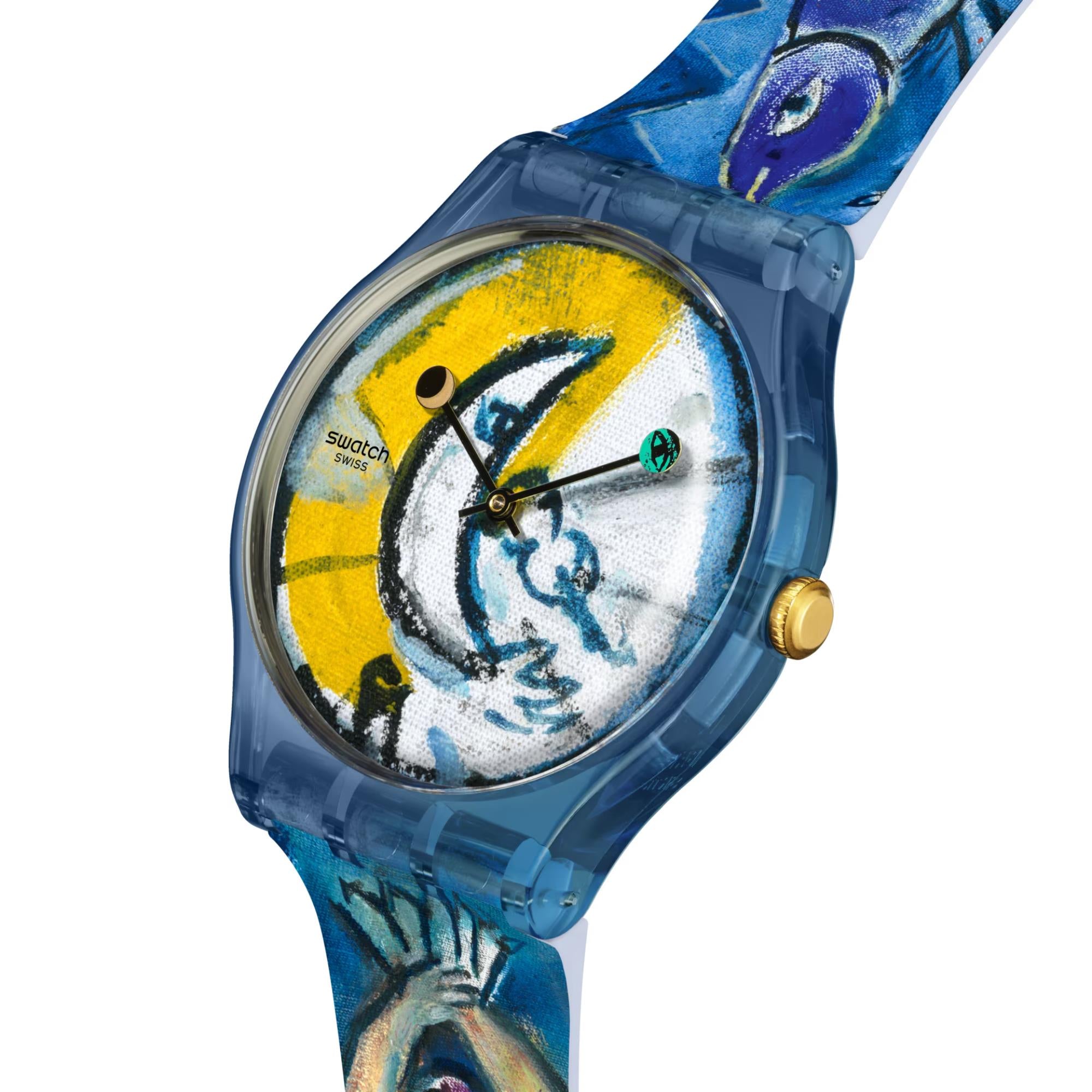 Swatch Chagall's Blue Circus Blue Dial Silicone Strap Watch SUOZ365C