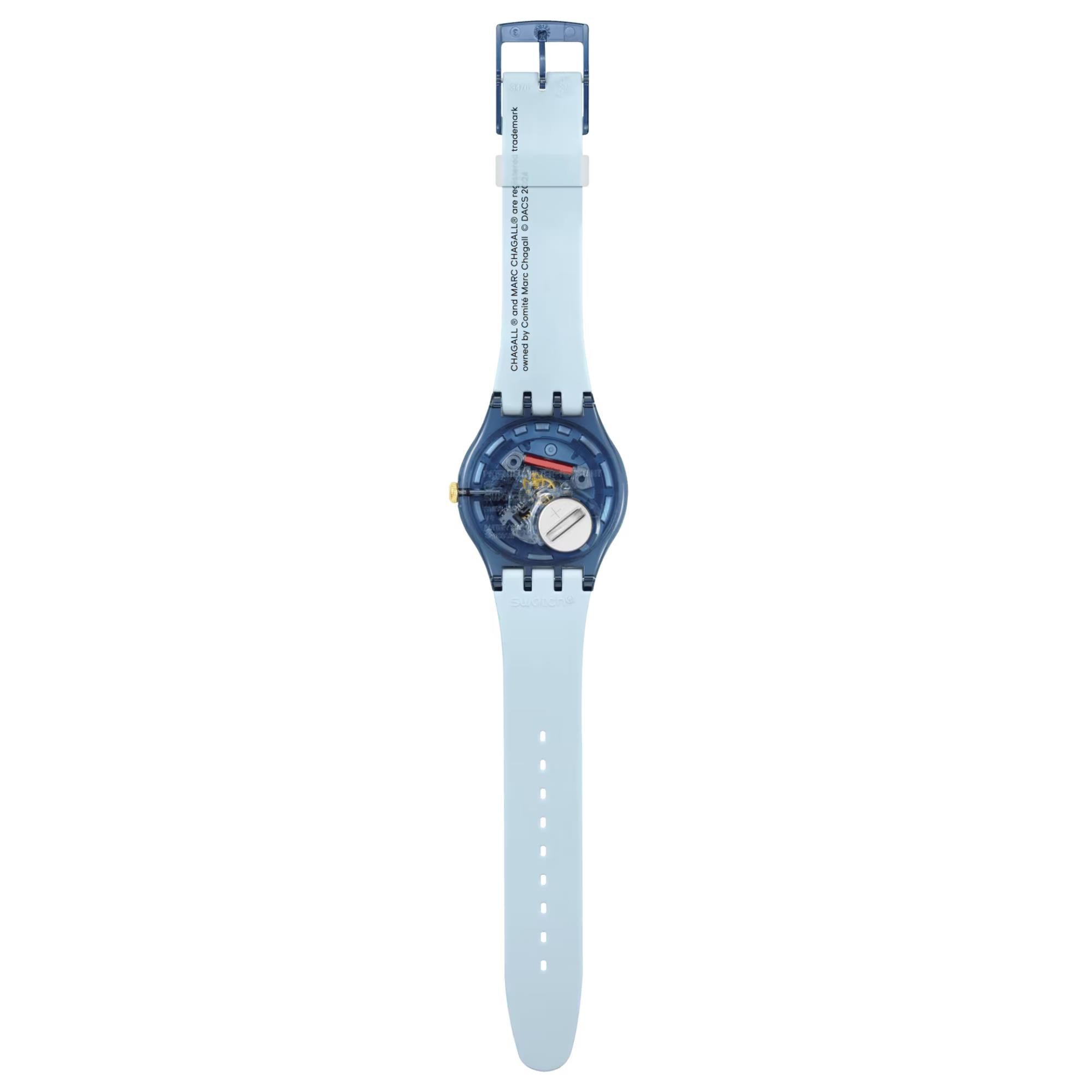 Swatch Chagall's Blue Circus Blue Dial Silicone Strap Watch SUOZ365C