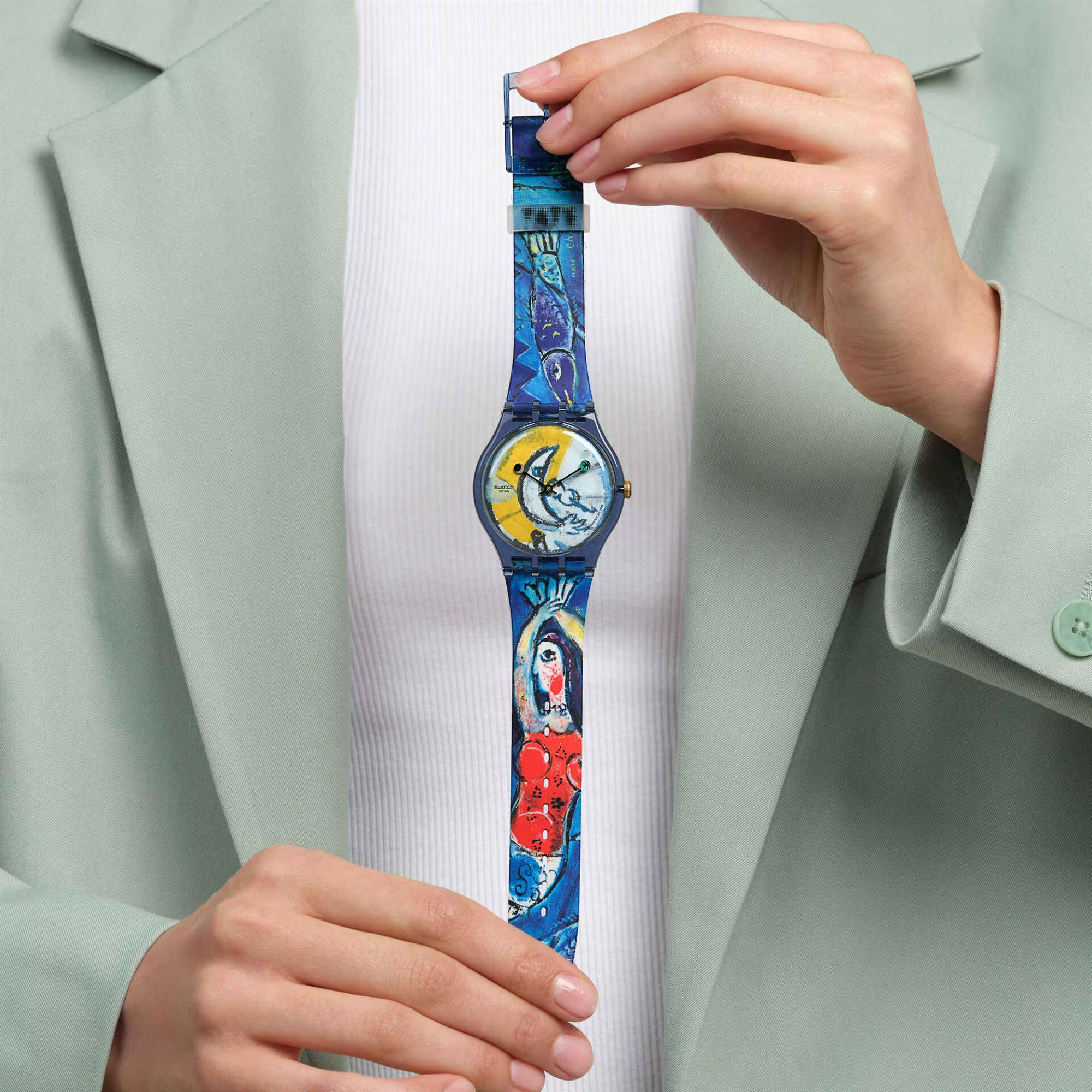 Swatch Chagall's Blue Circus Blue Dial Silicone Strap Watch SUOZ365C