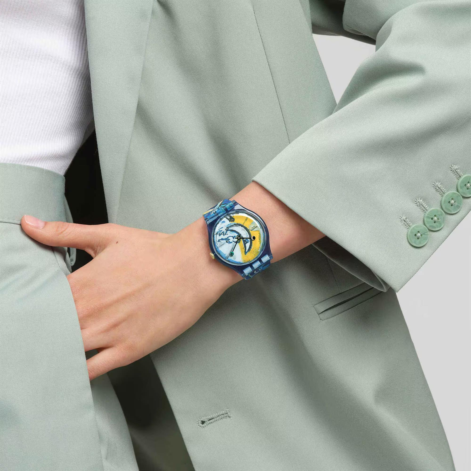 Swatch Chagall's Blue Circus Blue Dial Silicone Strap Watch SUOZ365C
