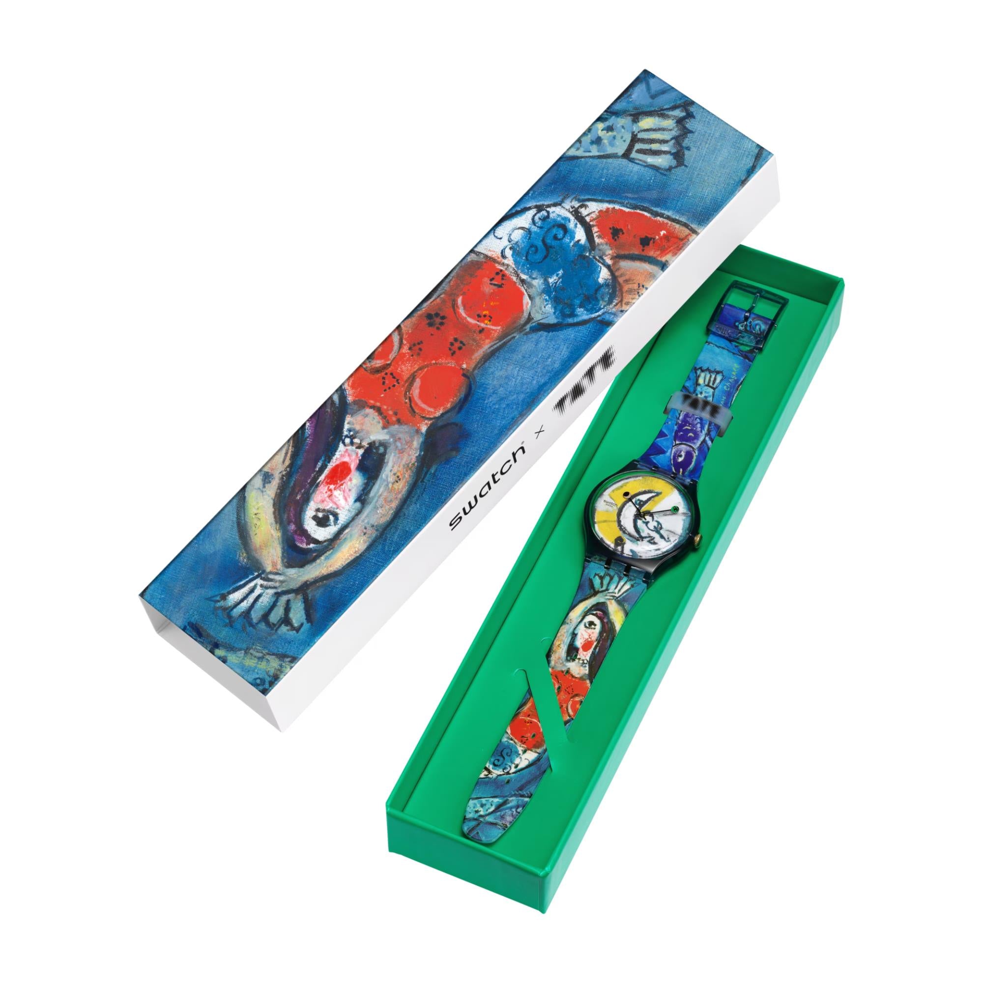 Swatch Chagall's Blue Circus Blue Dial Silicone Strap Watch SUOZ365C