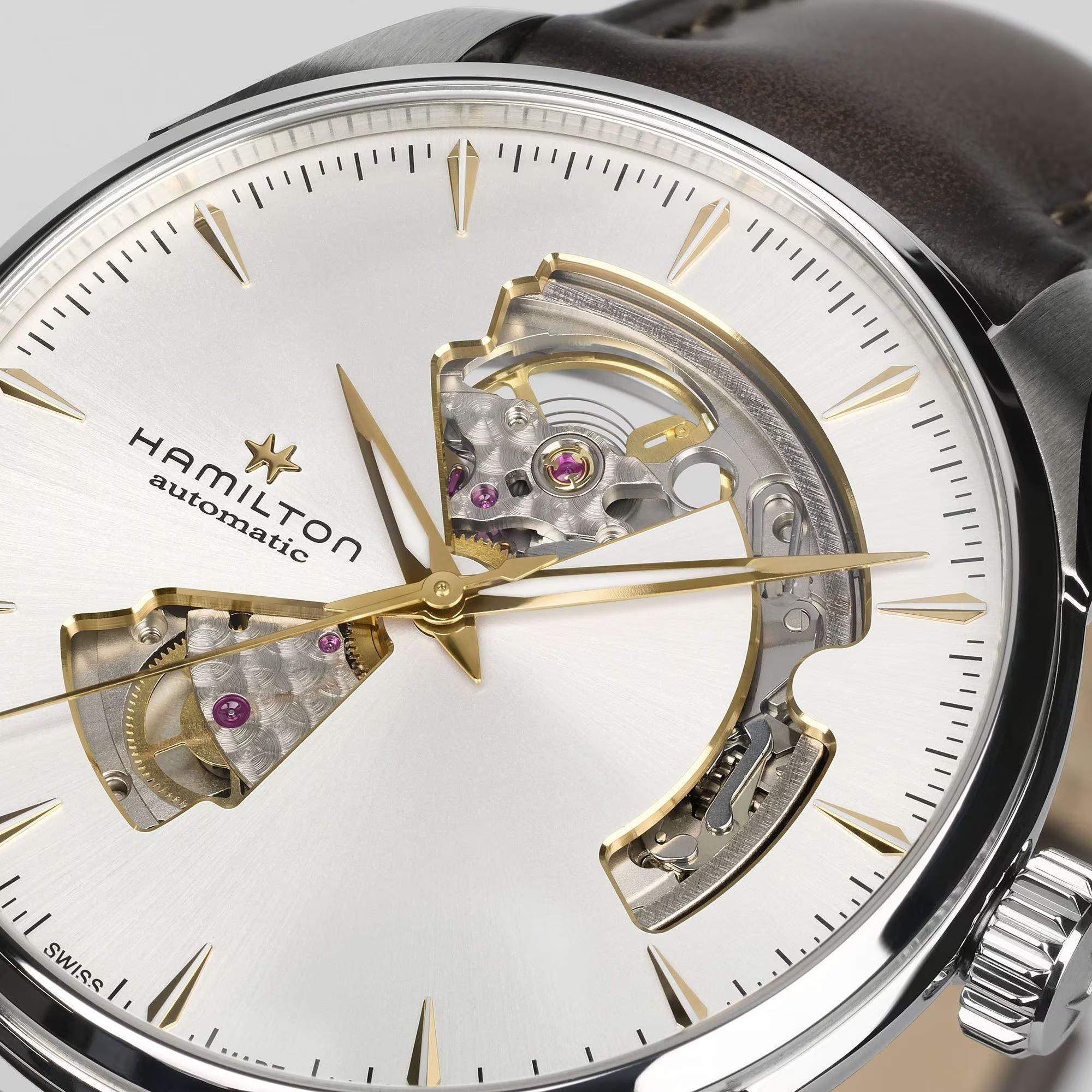 Hamilton Jazzmaster 40mm Open Heart Silver Dial Leather Mens Automatic Watch H32675551