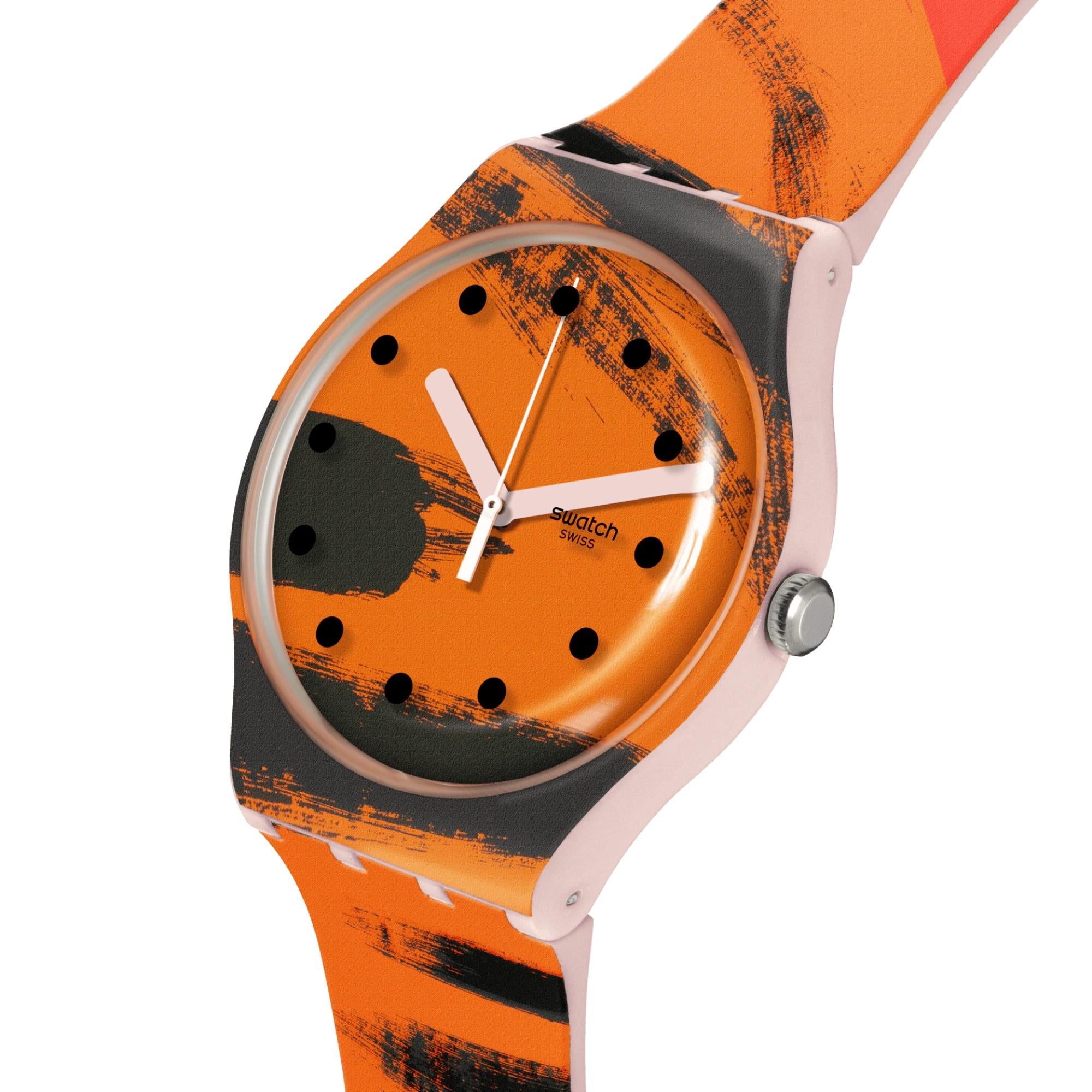 Swatch Barns-Graham's Orange und Rot auf Pink Silikonarmband Uhr SUOZ362C