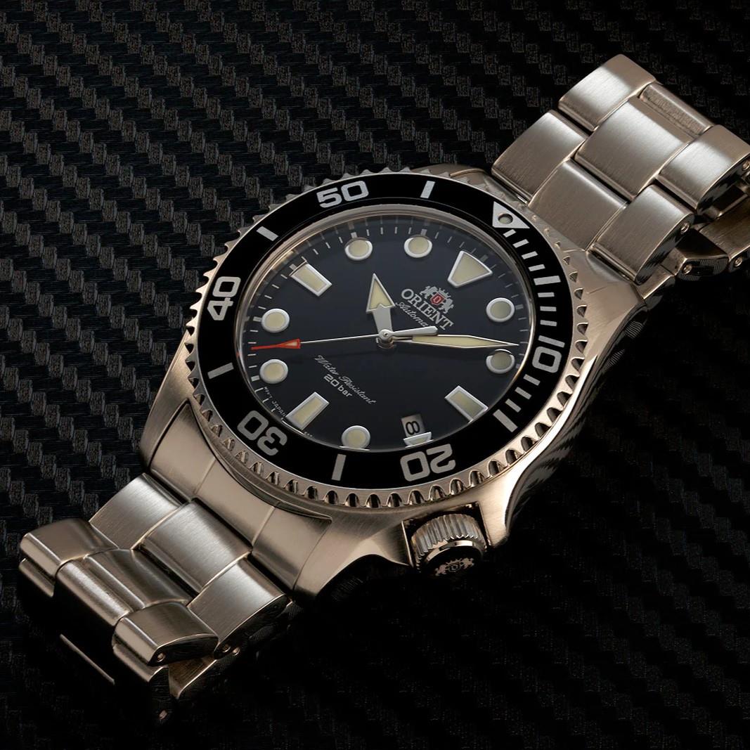 Orient Triton 43mm Black Dial Steel Mens Automatic Watch RA-AC0K01B10B