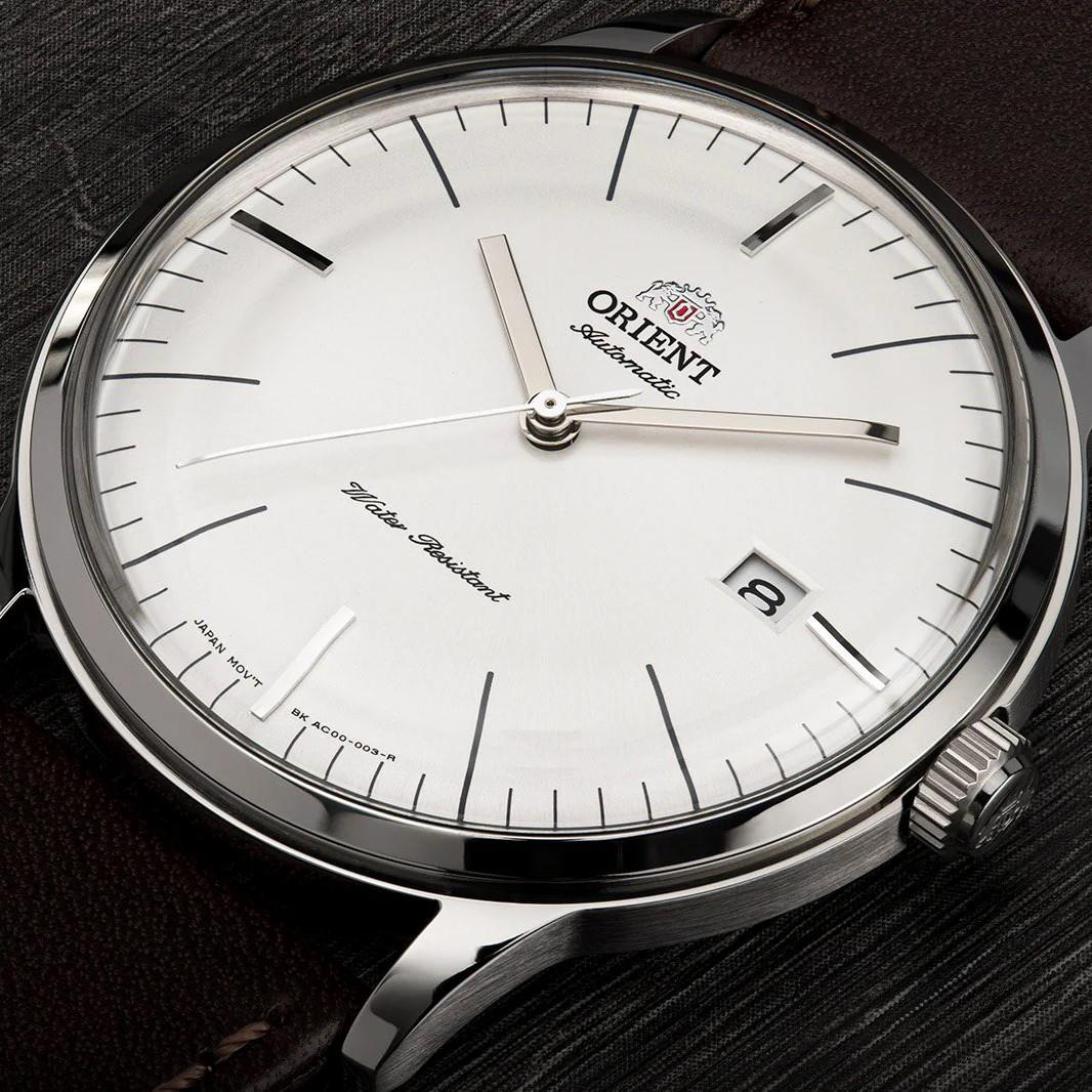 Orient Bambino 41mm Weißes Zifferblatt Leder Herren Automatik Uhr TAC0000EW0