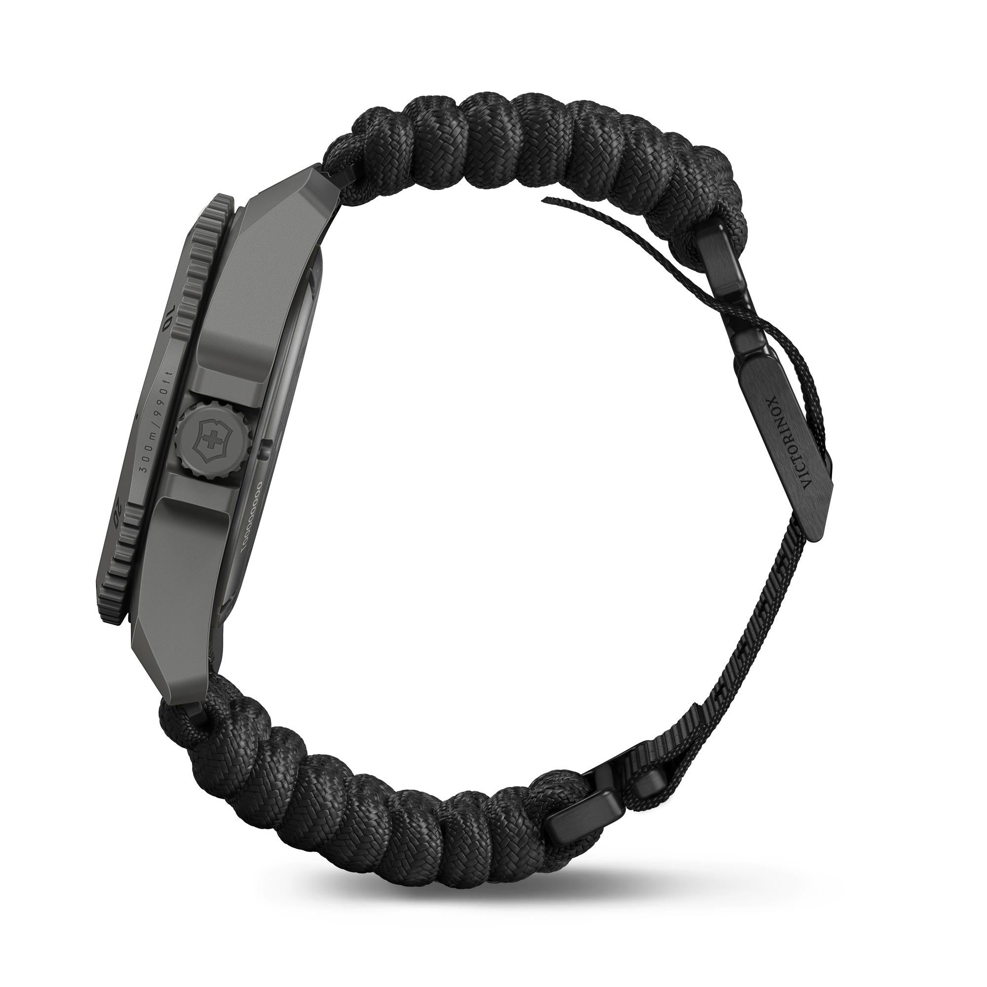 Victorinox Dive Pro 43mm Quartz titanium black dial paracord watch 241993.1 side profile