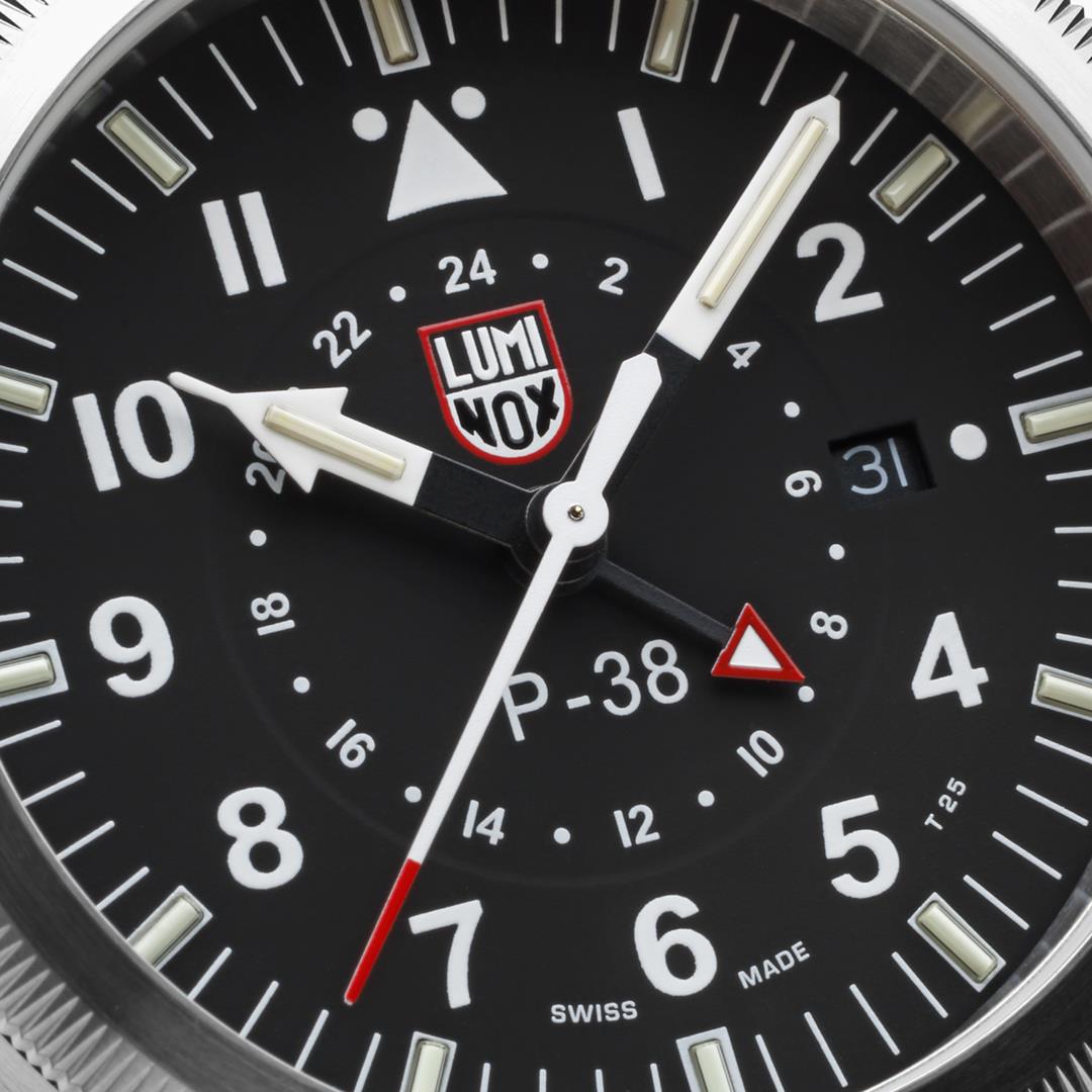 Luminox Air Pilot P-38 Lightning GMT Schwarzes Zifferblatt Braunes Lederarmband Herren Uhr XA.9521