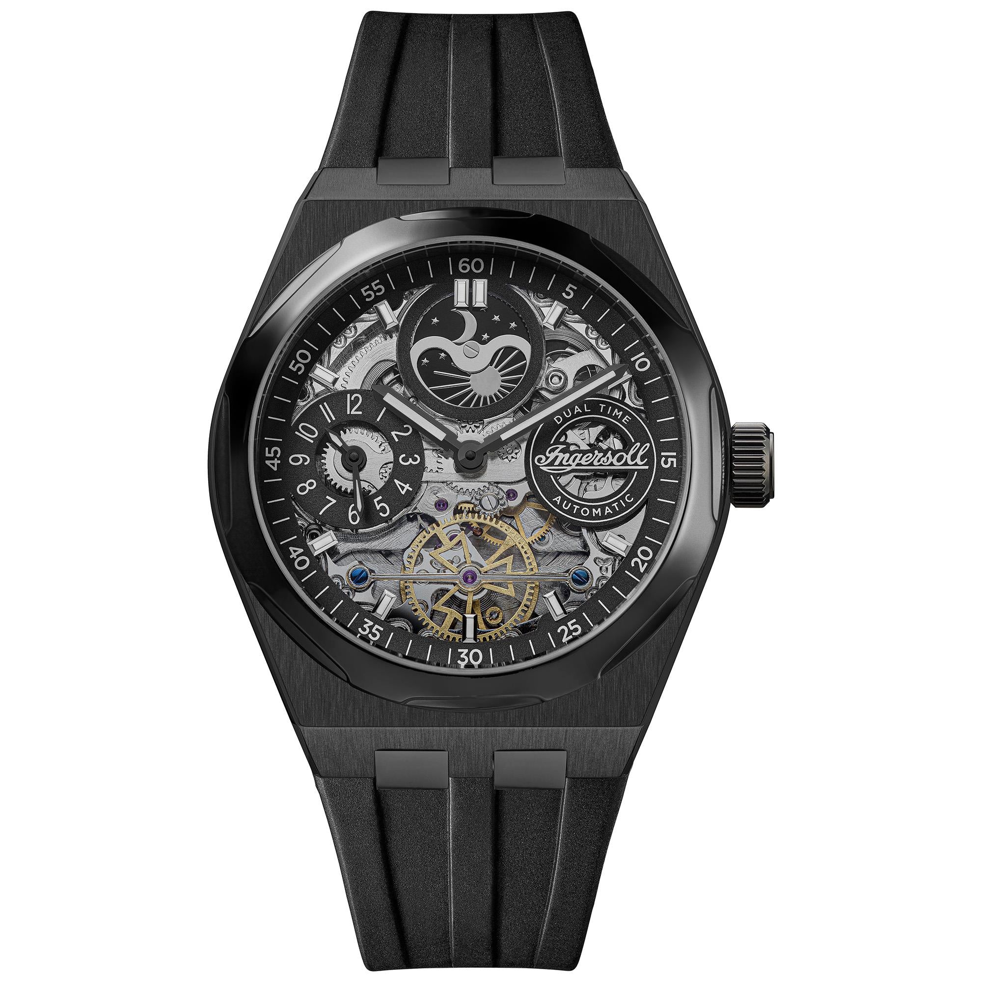 Ingersoll 1892 Broadway Automatic Black Skeleton Dial Black PU Strap Men's Watch I12908