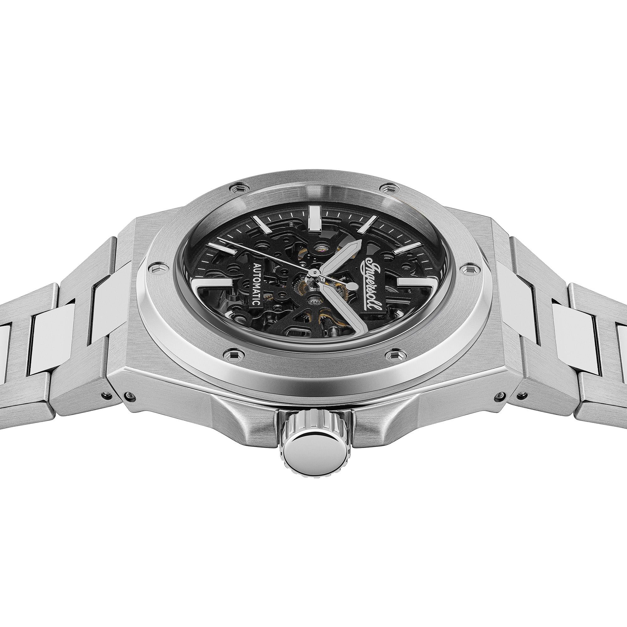 Ingersoll 1892 The Baller Automatic Men's Watch with Black Skeleton Dial and Silver Stainless Steel Bracelet  - I15002