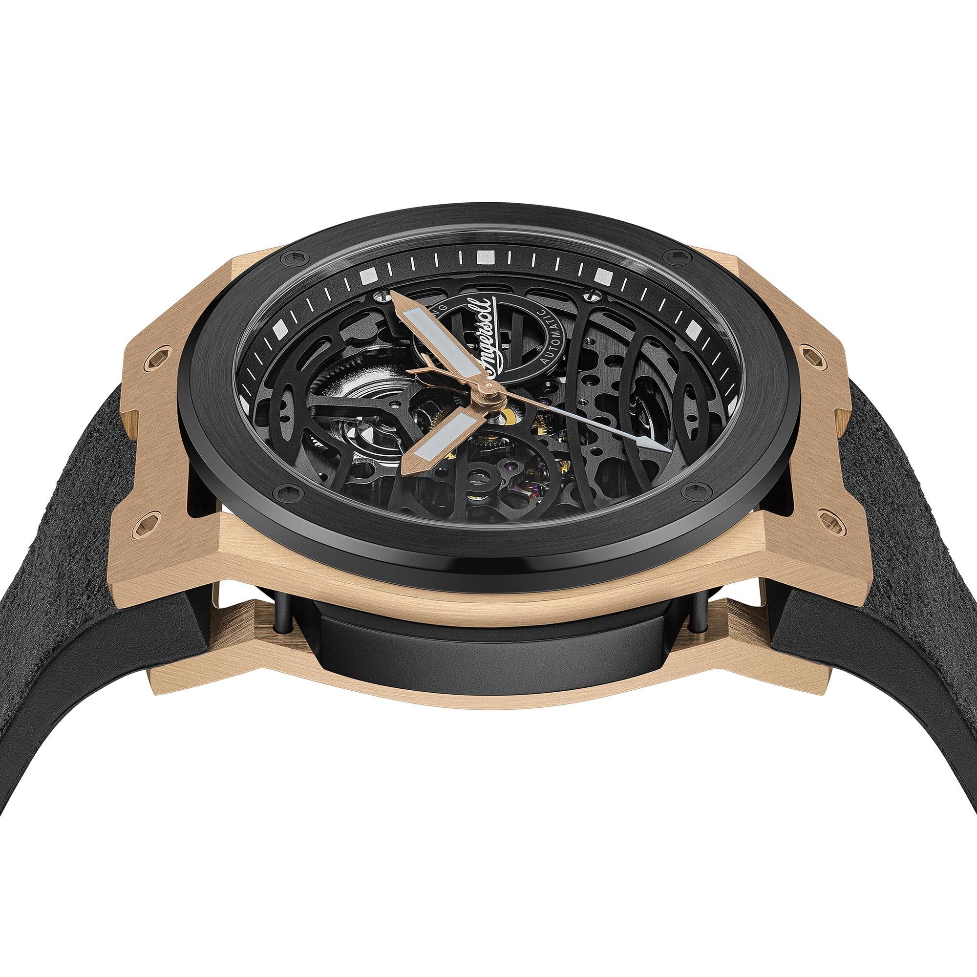 Ingersoll 1892 Der Springfield Automatik Herren Uhr mit Schwarzem Zifferblatt und Schwarzem PU-Armband - I15202