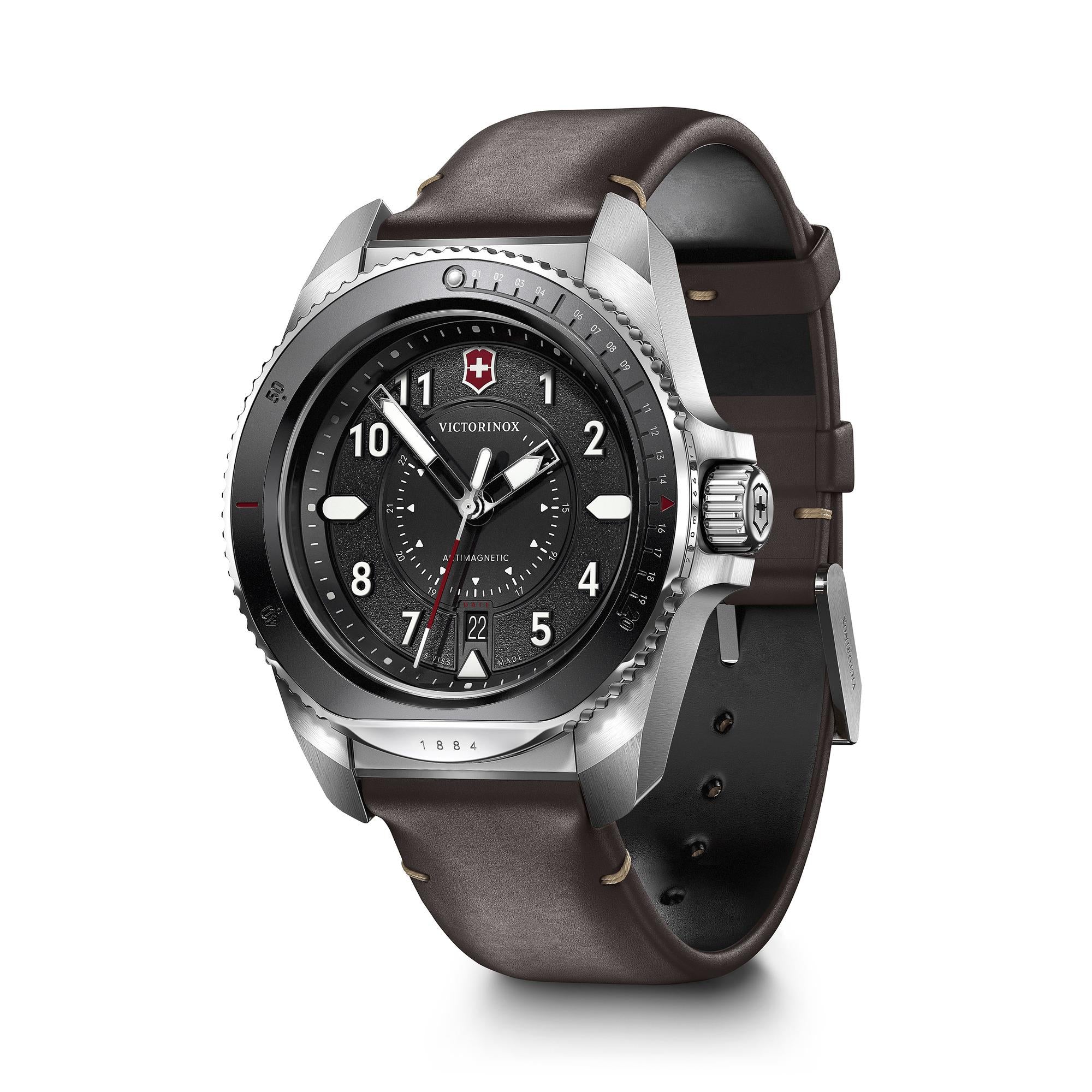 Victorinox Journey 1884 43mm Schwarzes Zifferblatt Silikon & Leder Set Herren Quarz Uhr 241976.1