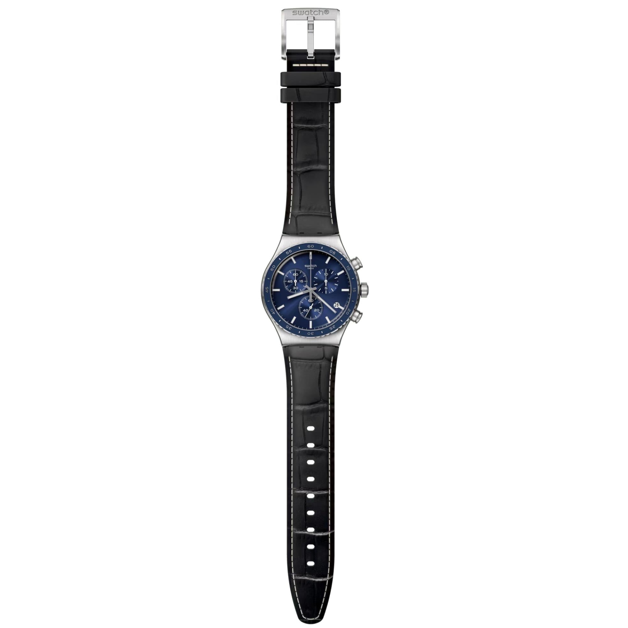 Swatch Cobalt Lagoon Chronograph Quartz Blue Dial Leather  Watch YVS496