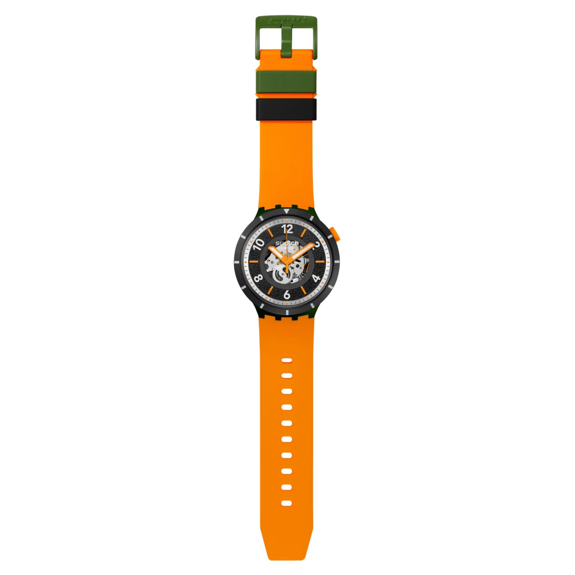 Swatch Big Bold Fall-Iage Black Dial Silicone Strap Watch SB03G107