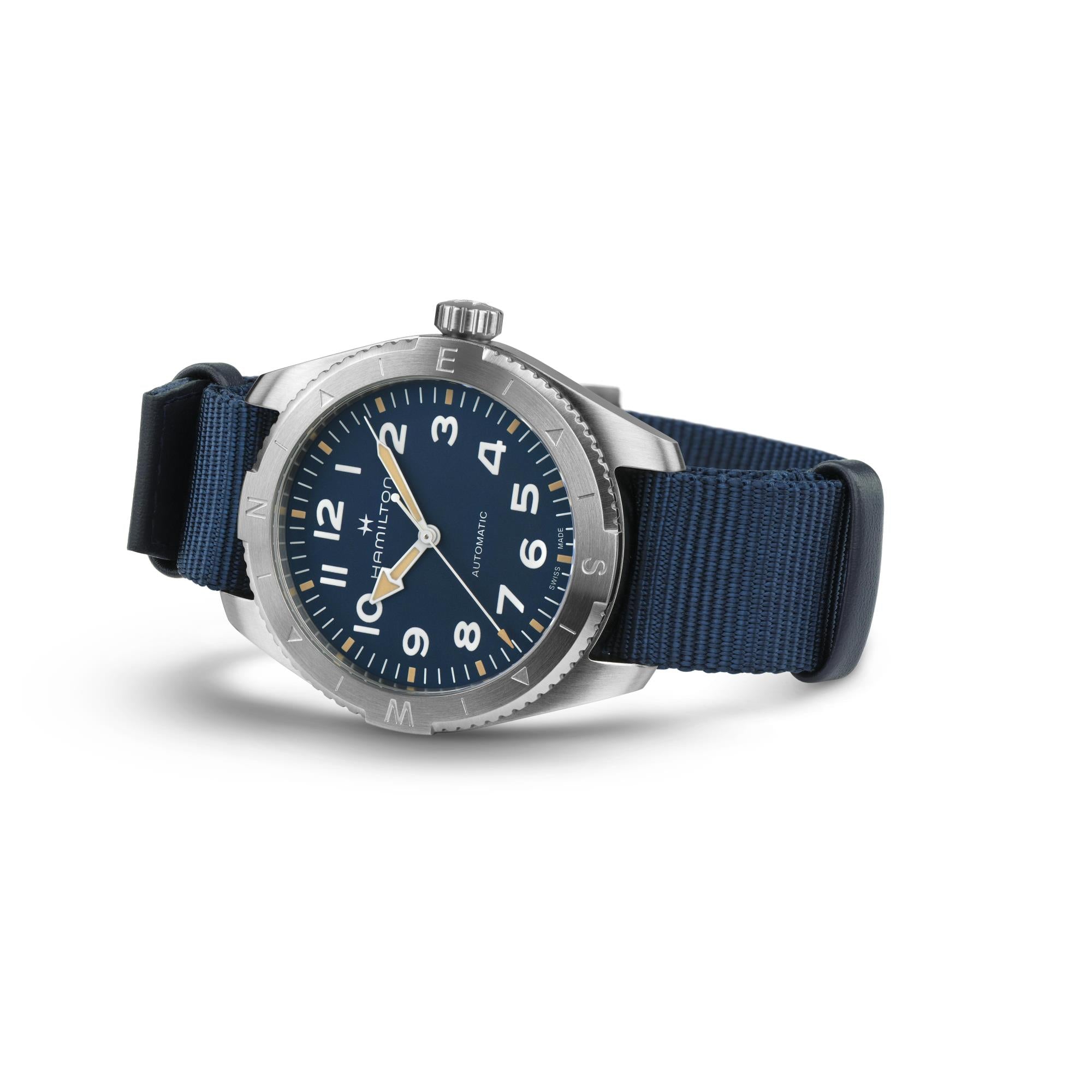 Hamilton H70315940 blue sand-blasted dial with white Arabic numerals