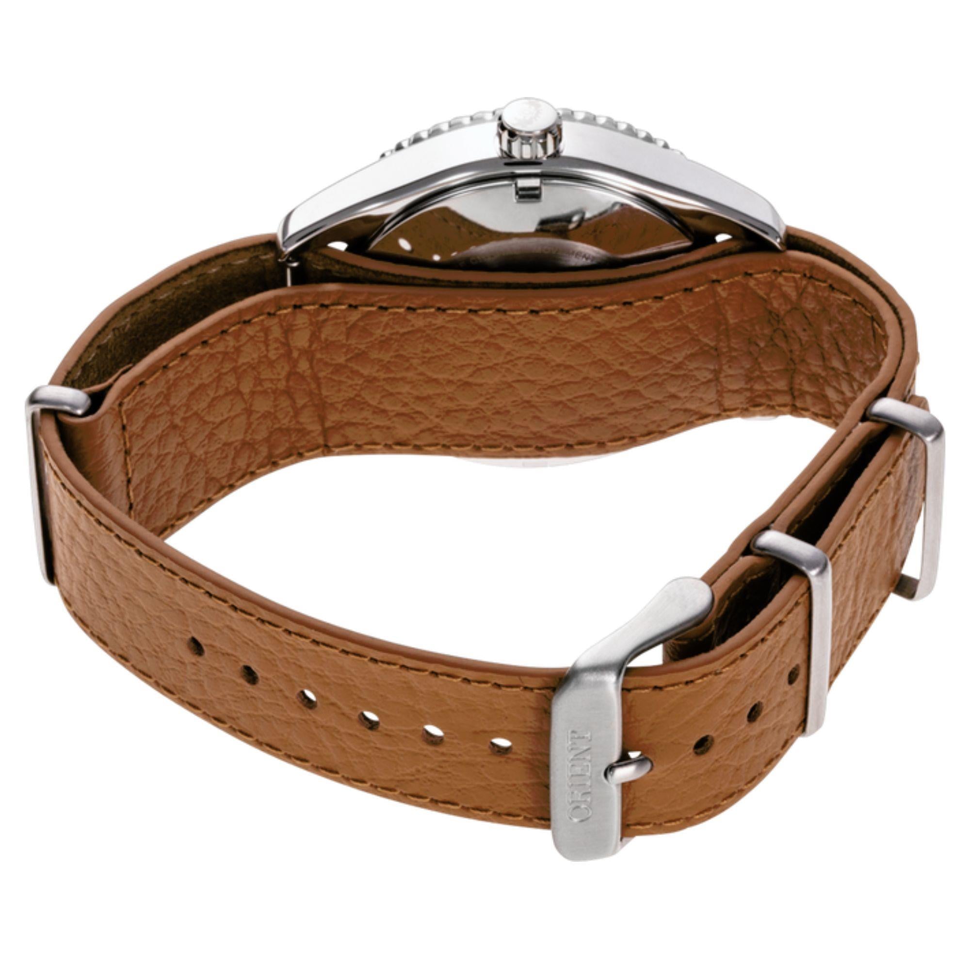 Orient Mako 40mm Orange Dial Leather Mens Automatic Watch RA-AC0Q05P10B