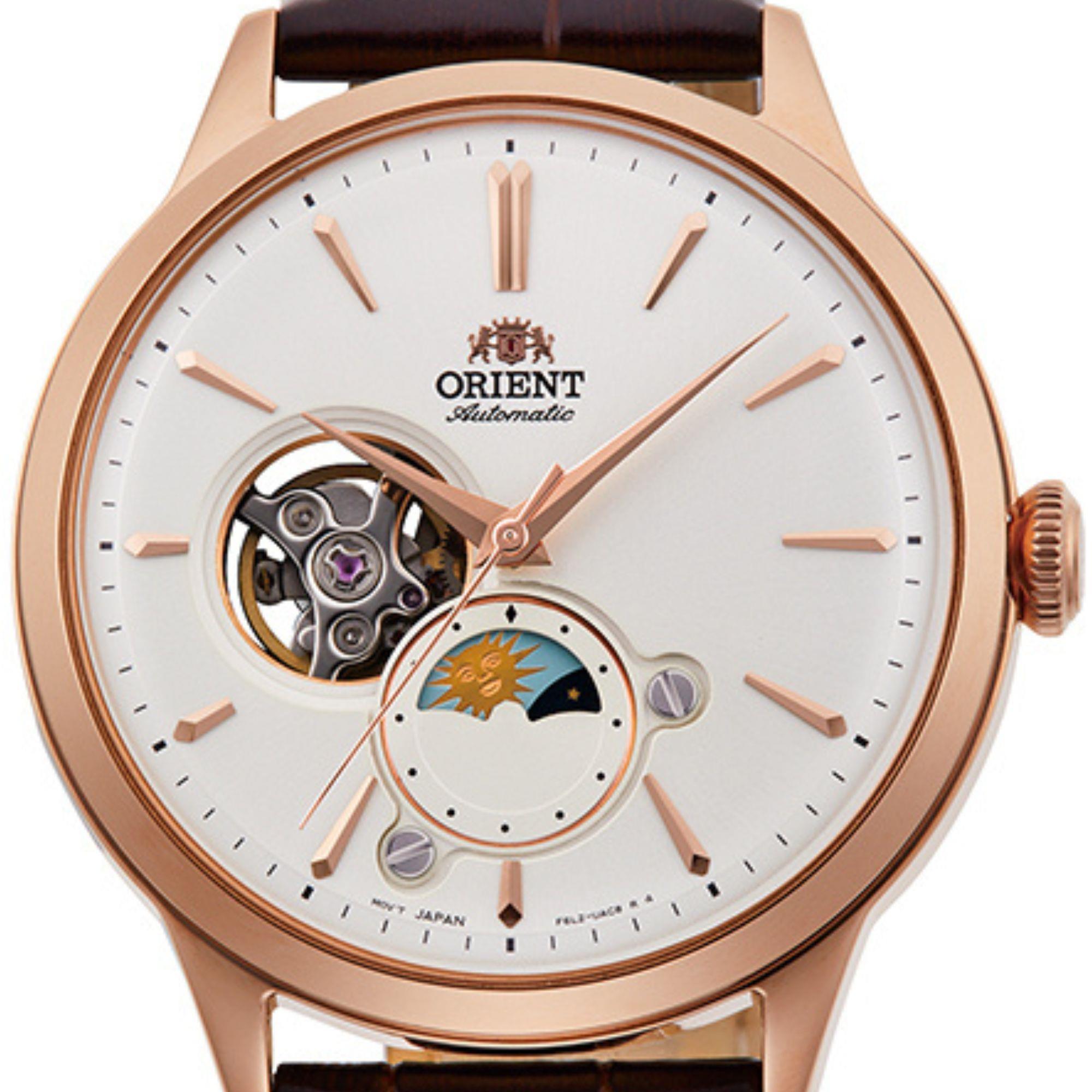 Orient Sun & Moon 42mm White Dial Leather Mens Automatic Watch RA-AS0102S10B