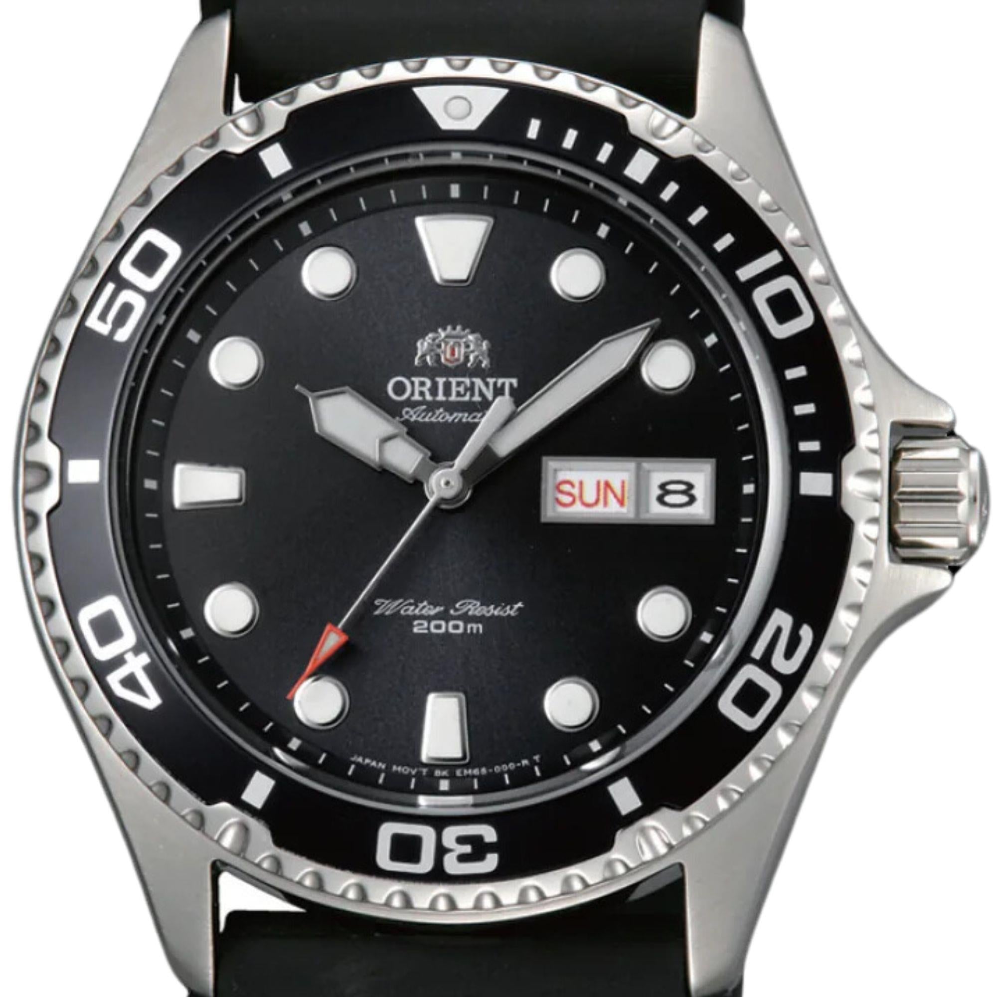 Orient Ray II 42mm Schwarz Zifferblatt Gummi Herren Automatik Uhr FAA02007B9