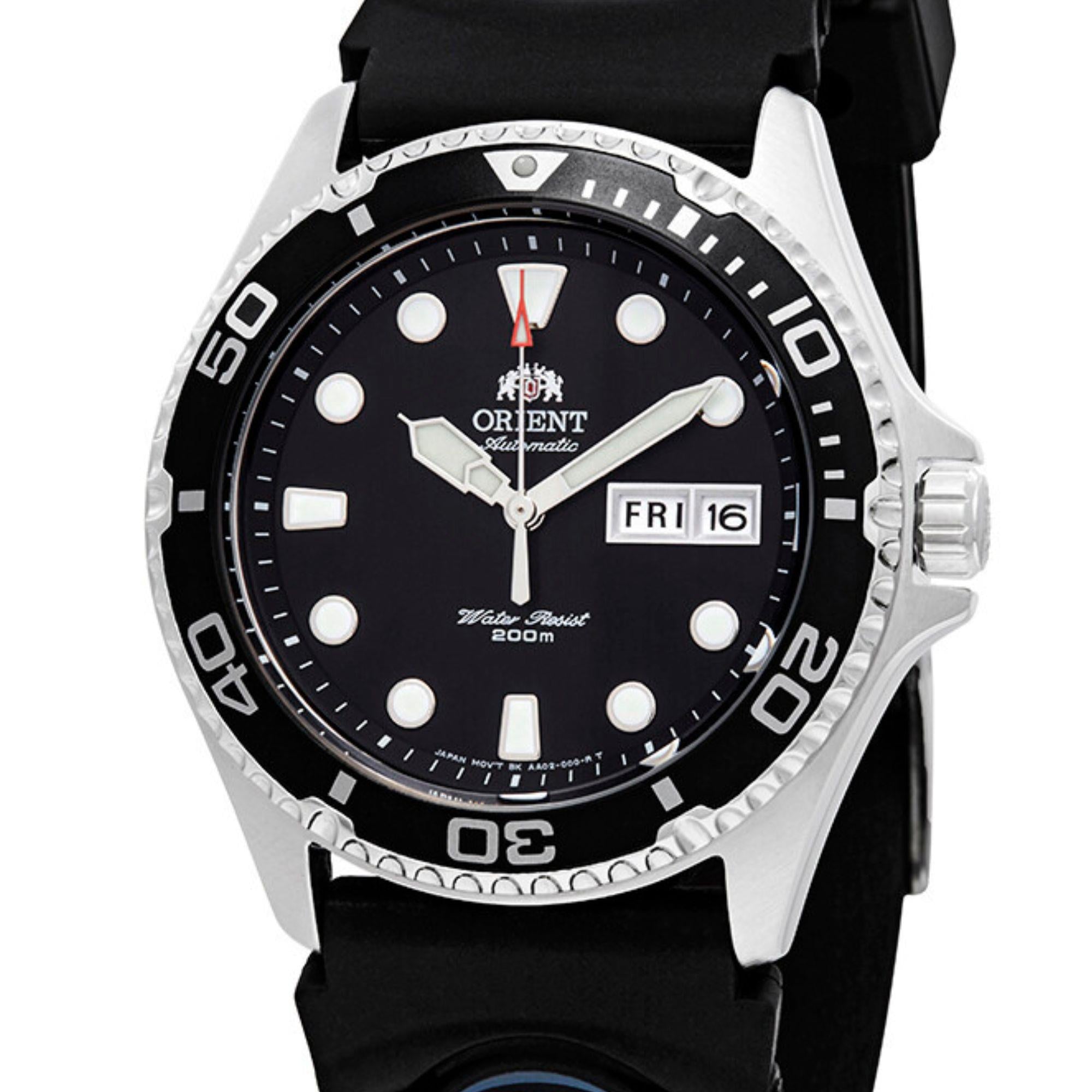 Orient Ray II 42mm Schwarz Zifferblatt Gummi Herren Automatik Uhr FAA02007B9