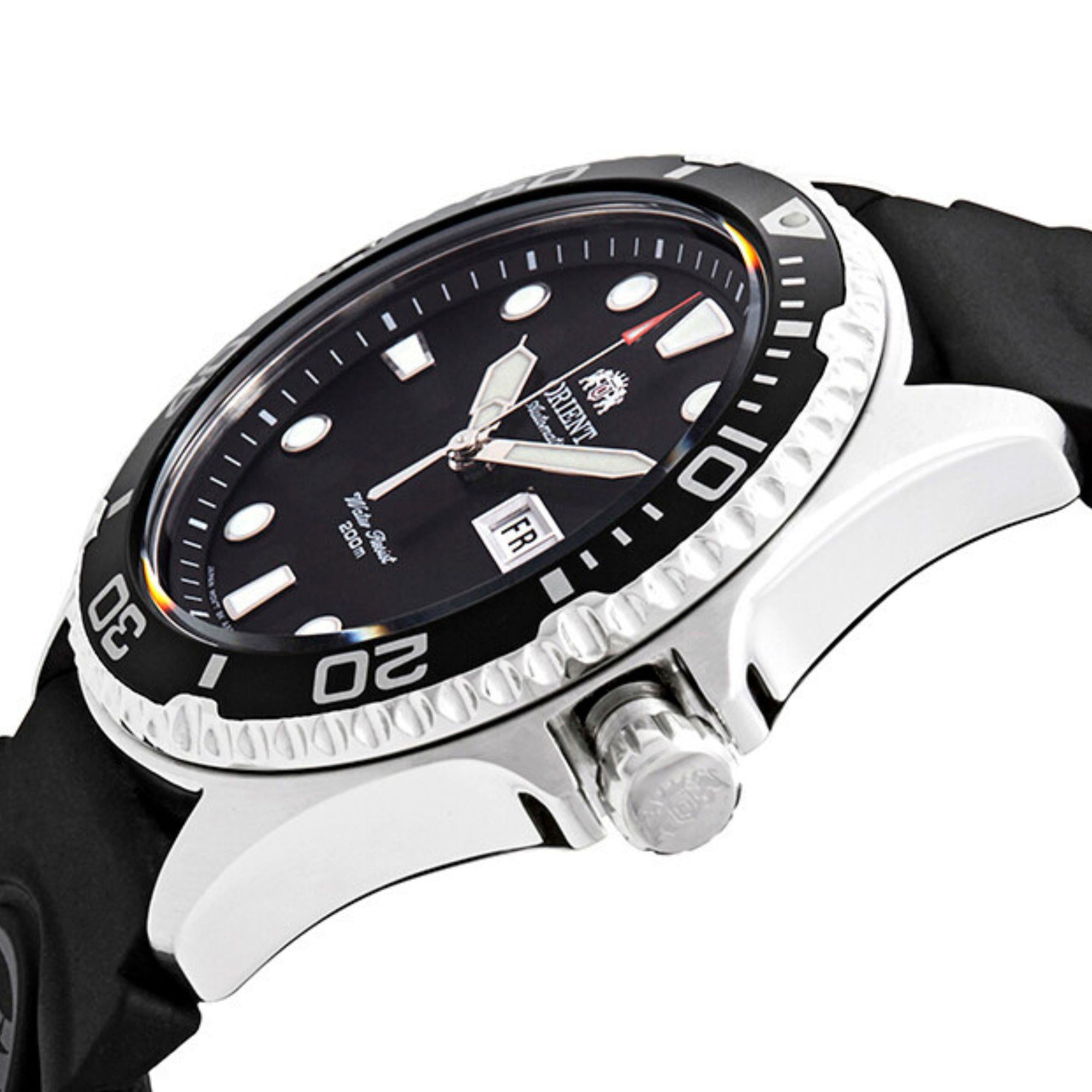 Orient Ray II 42mm Schwarz Zifferblatt Gummi Herren Automatik Uhr FAA02007B9