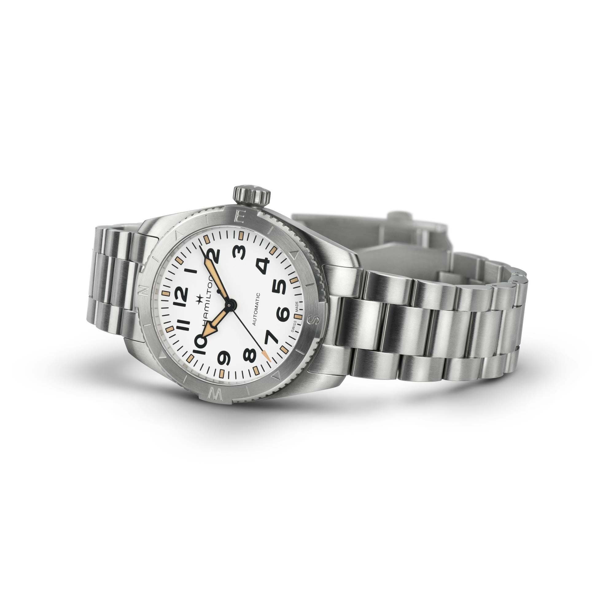 Hamilton H70225110 white dial with Arabic numerals and compass-style bezel