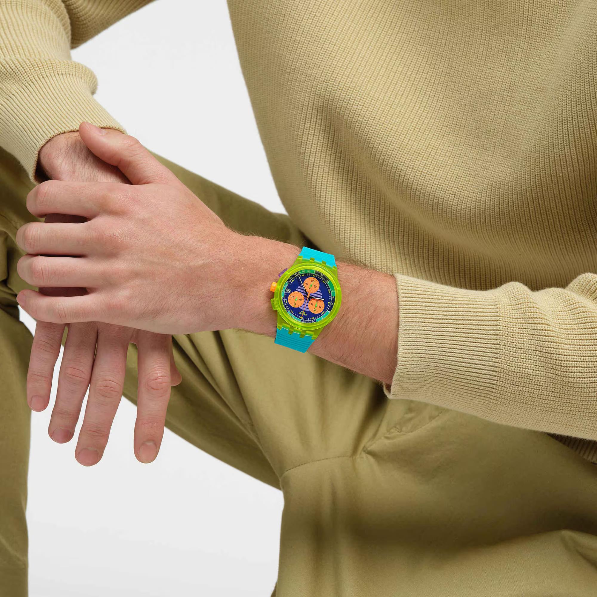 Swatch Neon Wave Mehrfarbig Zifferblatt Chronograph Türkis Silikon Uhr SUSJ404