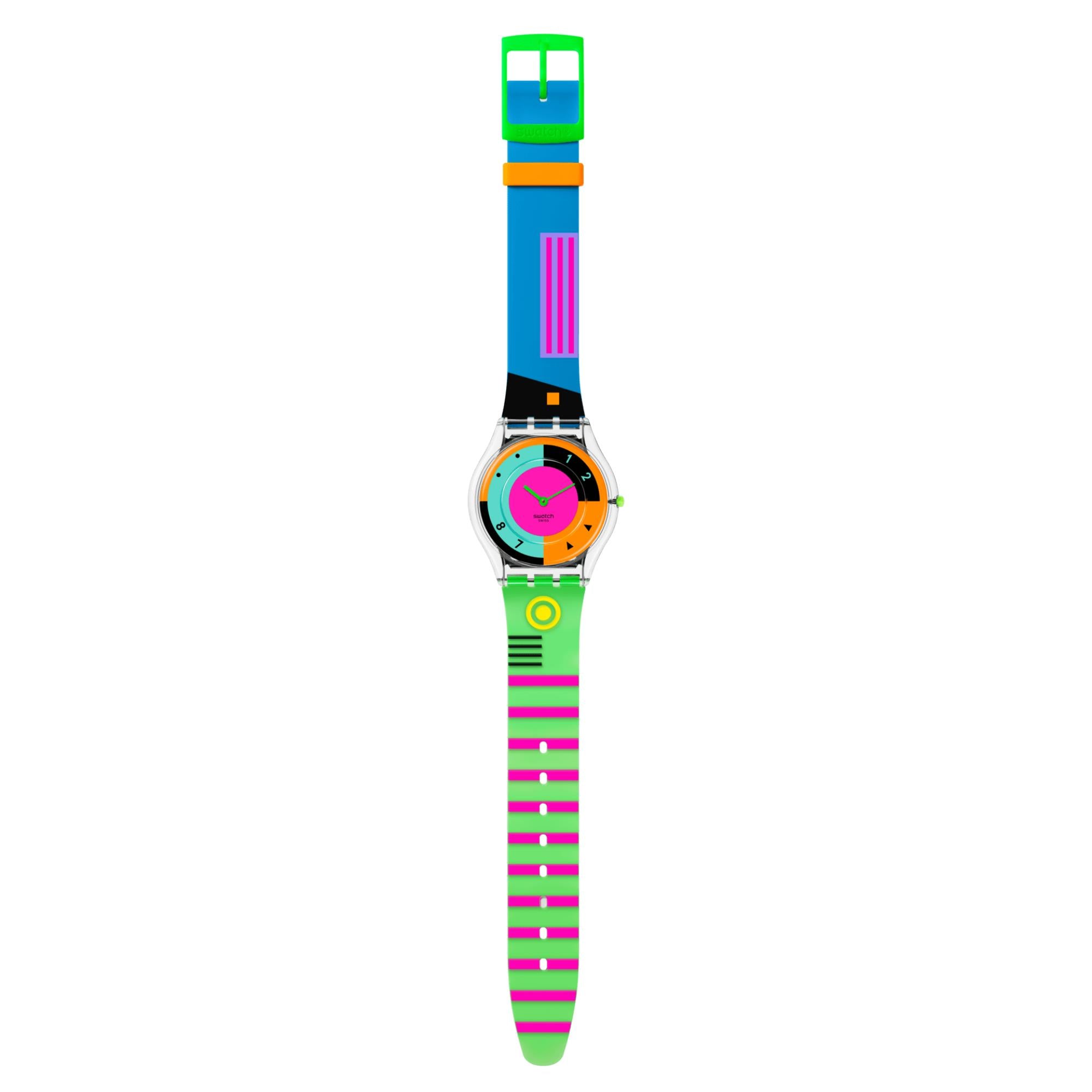 Swatch Neon Hot Racer Multi-coloured Dial Transparent Silicone Strap Watch SS08K119