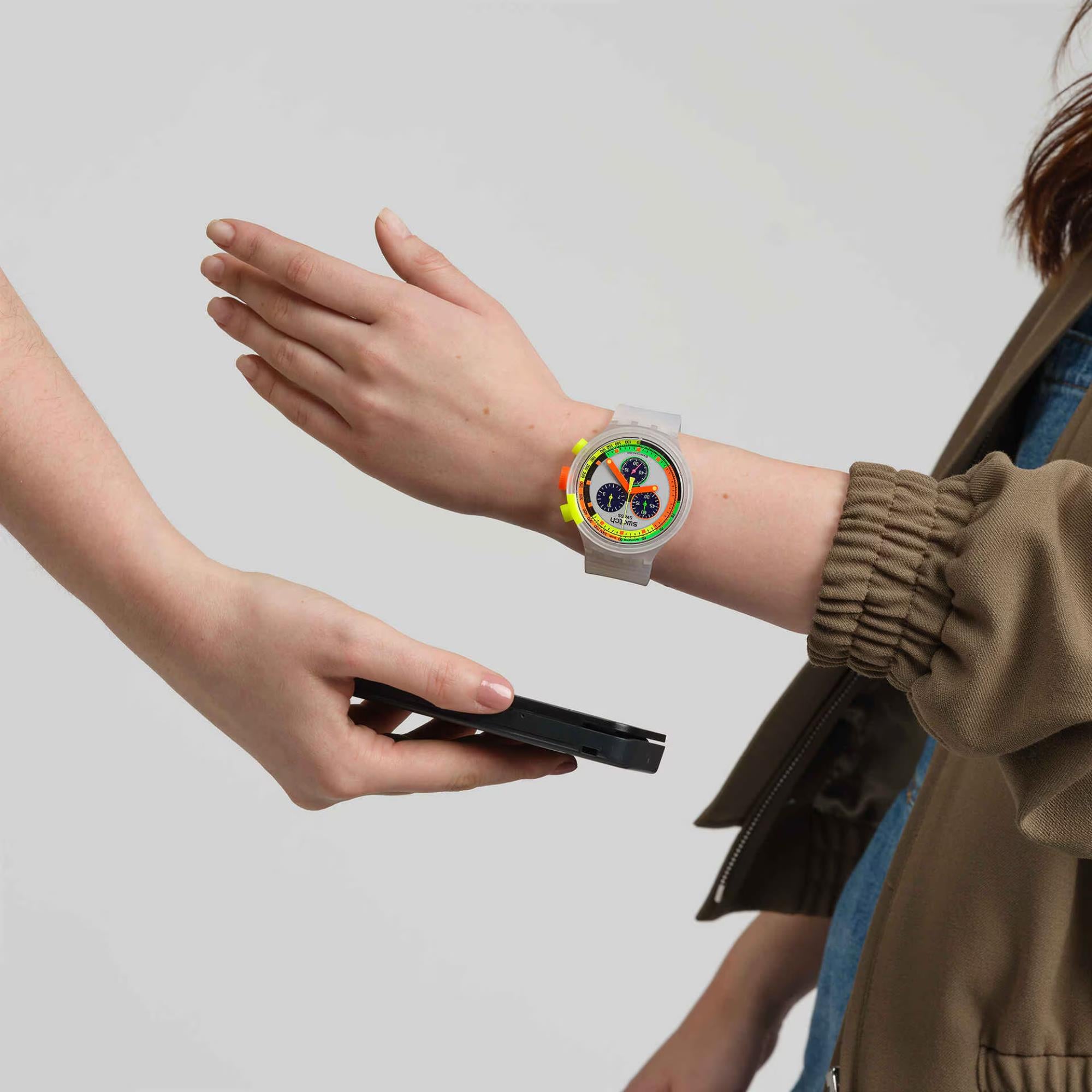 Swatch Neon Jelly Pay! Chronograph Silicone Watch SB02K101-5300