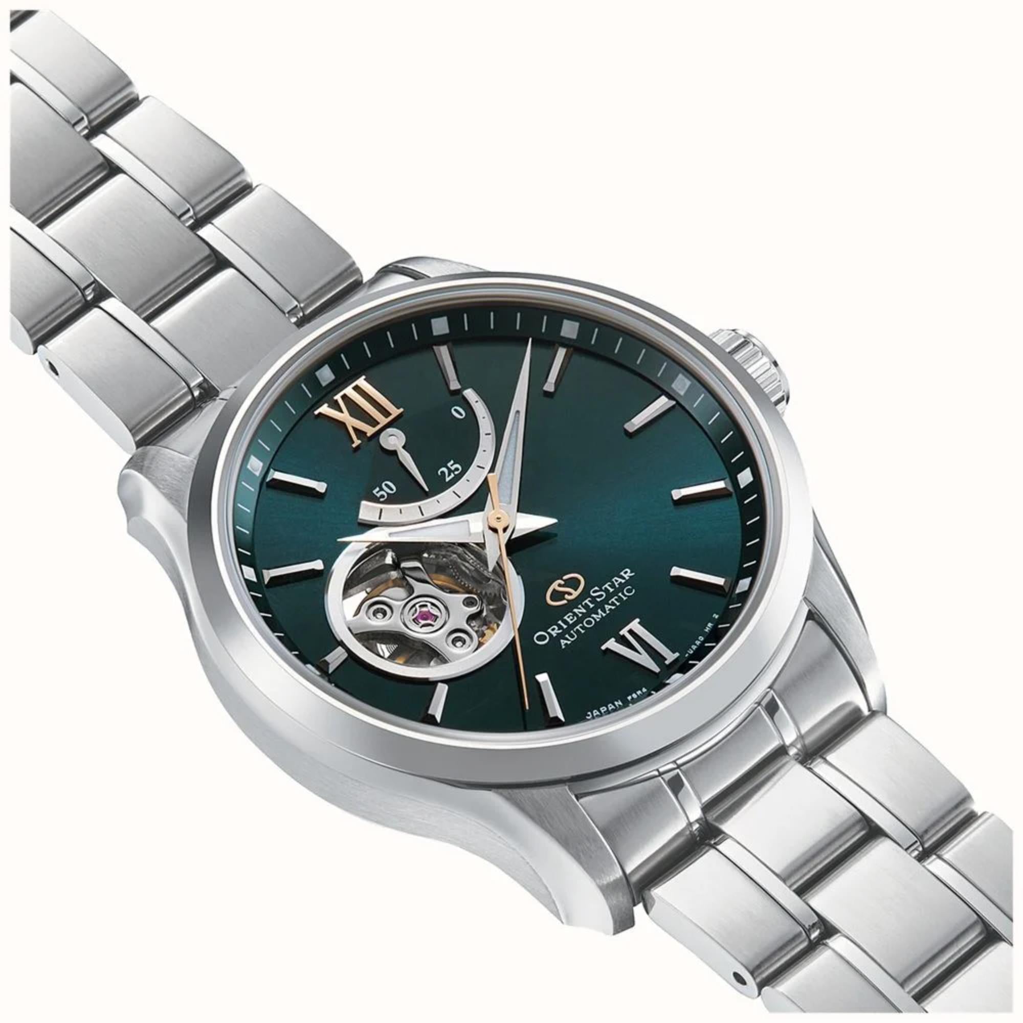 Orient Star Semi Skeleton 39mm Gangreserve Grünes Zifferblatt Stahl Herren Automatik Uhr RE-AT0002E00B-EX