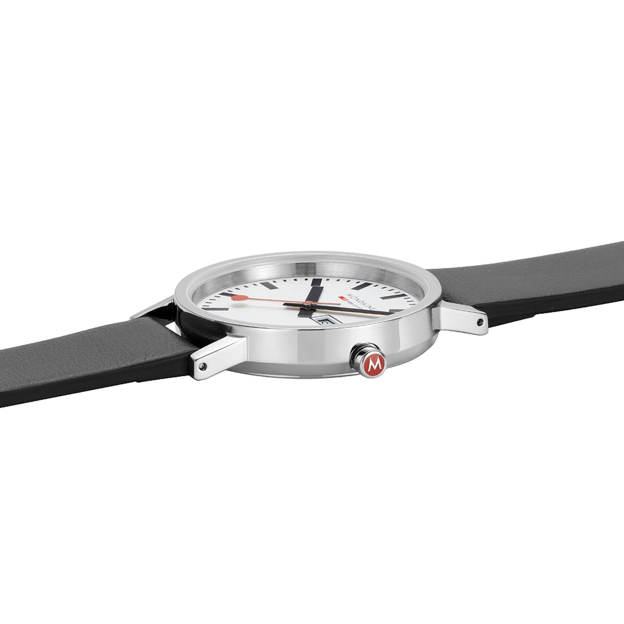 Mondaine Classic Tag Datum Weißes Zifferblatt Lederarmband Uhr A667.30314.11SBBV