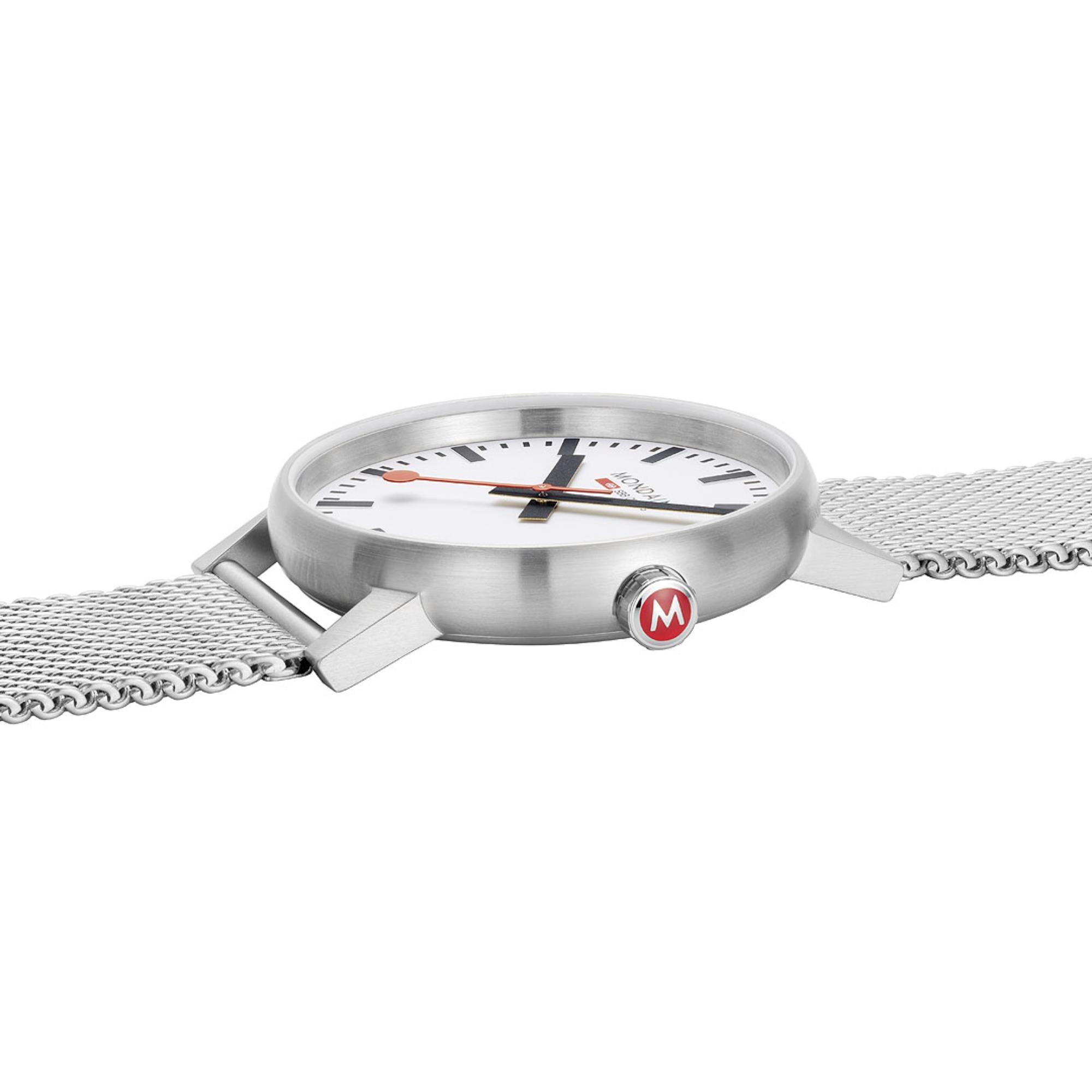 Mondaine evo2 White Dial Stainless Steel Mesh Watch MSE.43110.SJ