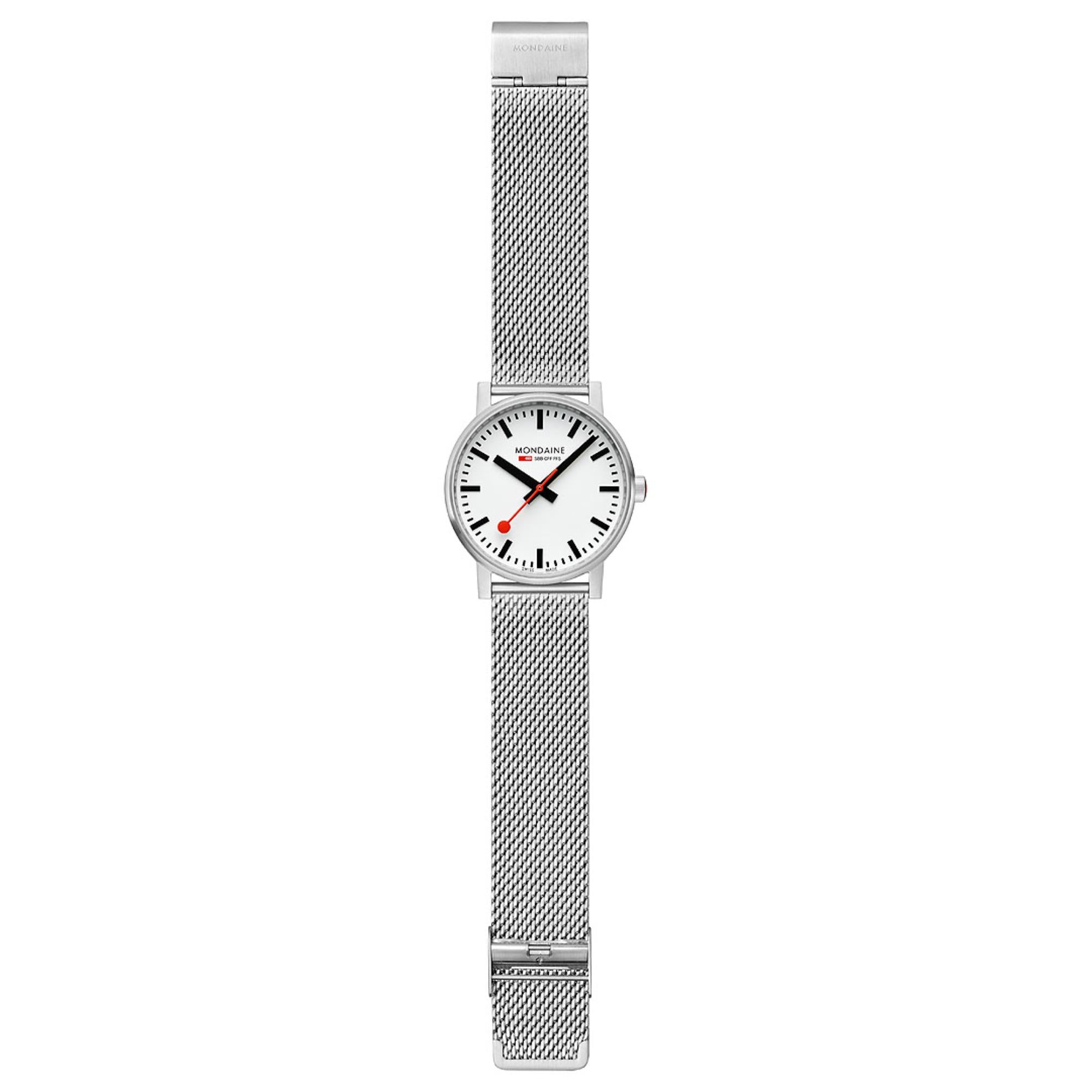 Mondaine evo2 White Dial Stainless Steel Mesh Watch MSE.43110.SJ