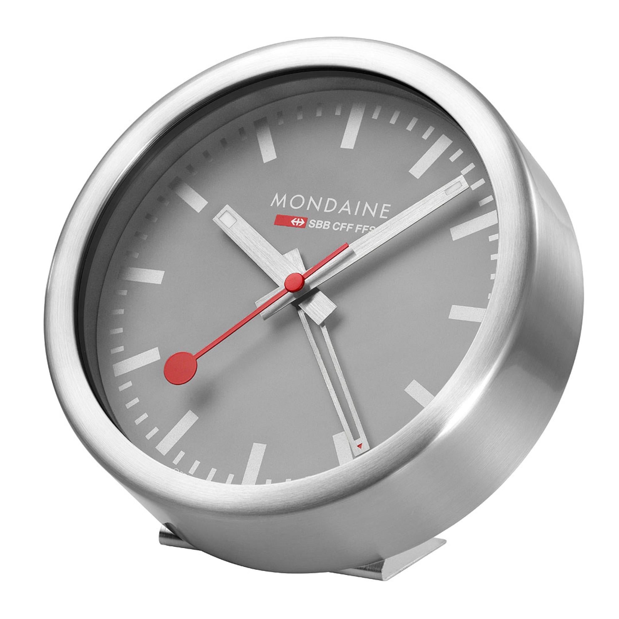 Mondaine Good Grey Aluminium Table and Alarm Clock A997.MCAL.86SBV.1