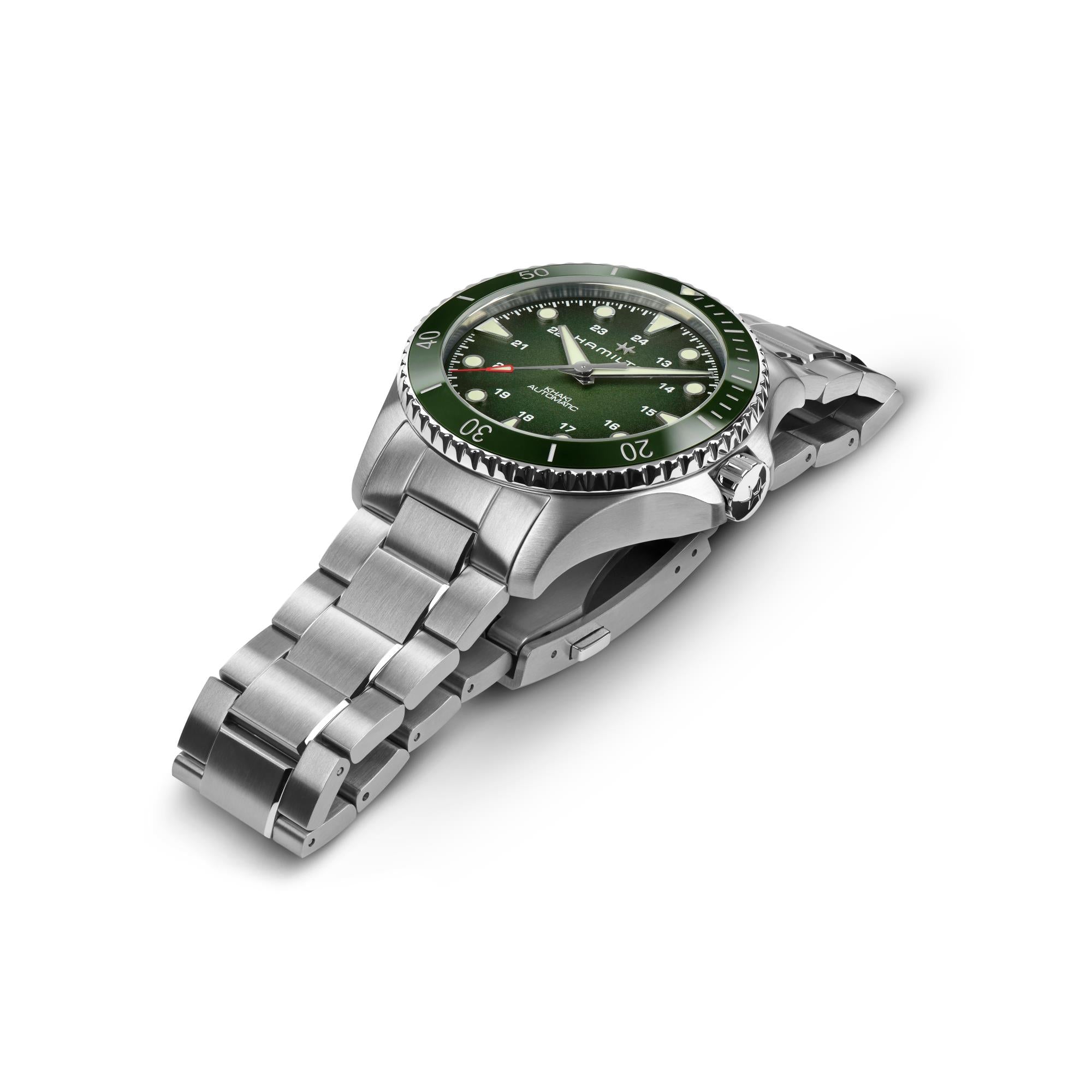 Hamilton Khaki Navy H82525160 stainless steel bracelet and folding clasp detail