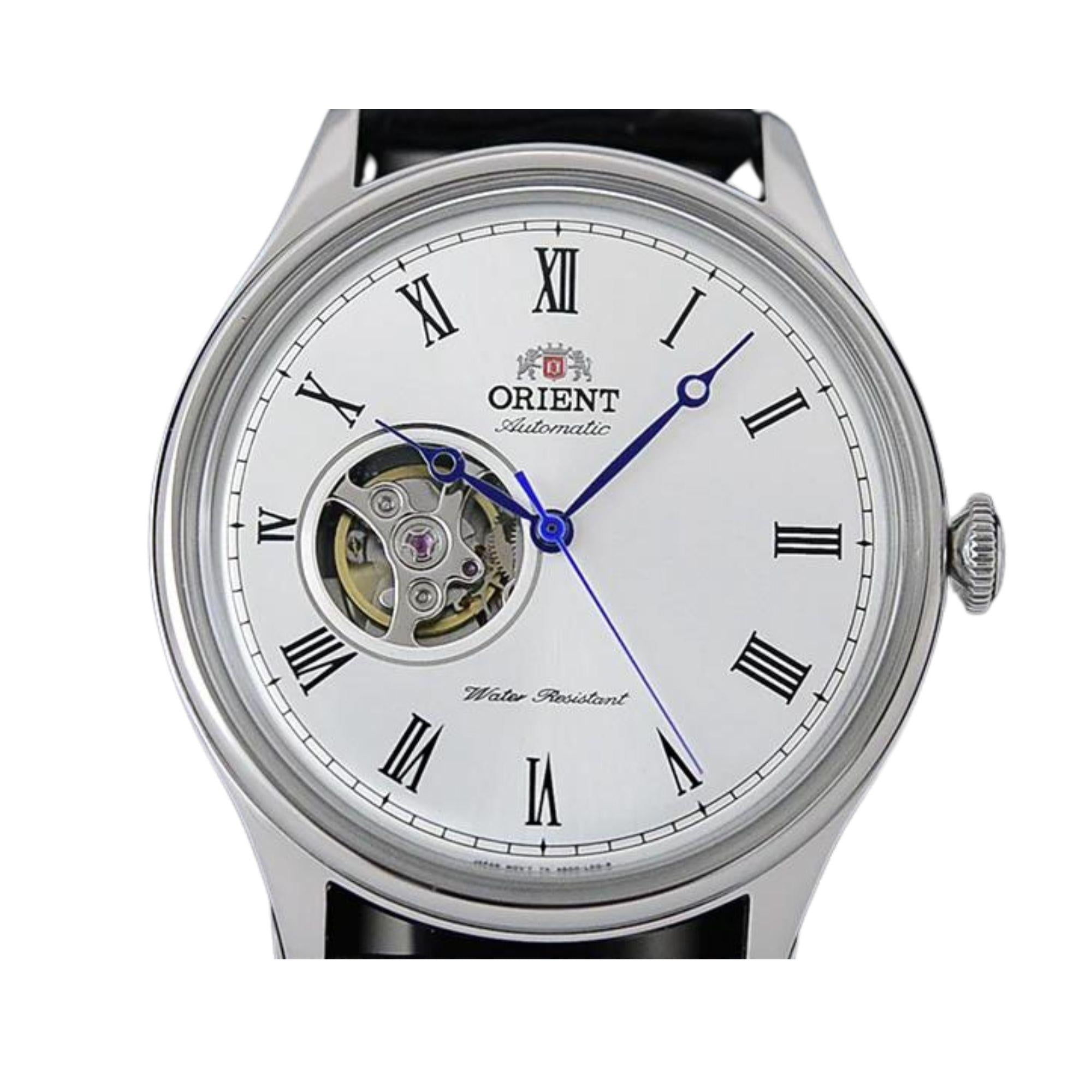 Orient Bambino 43mm Open Heart White Dial Leather Mens Automatic Watch TAG0003W0