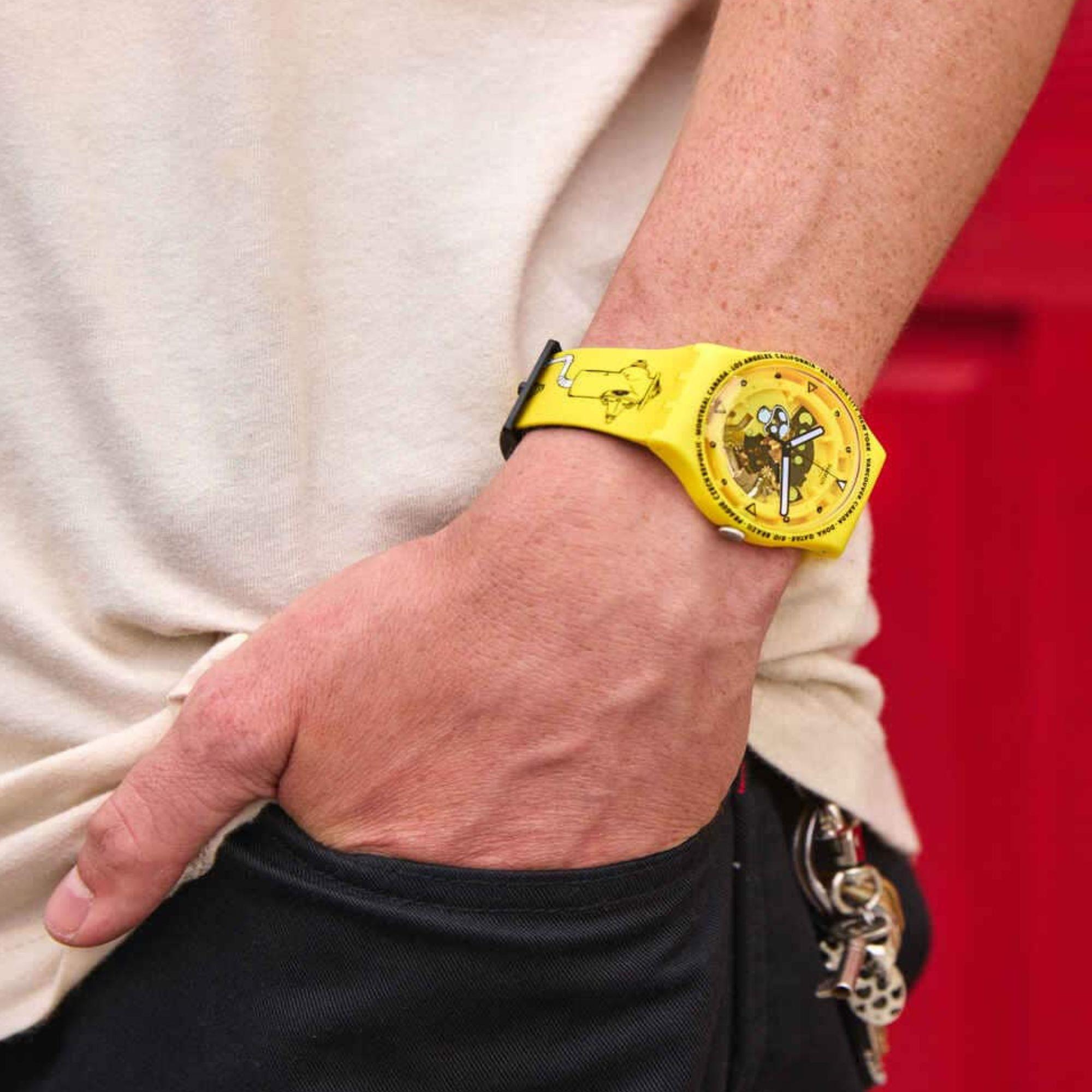 Swatch TIME WITH ANDY ANDERSON Yellow Dial Silicone Watch SO29J101