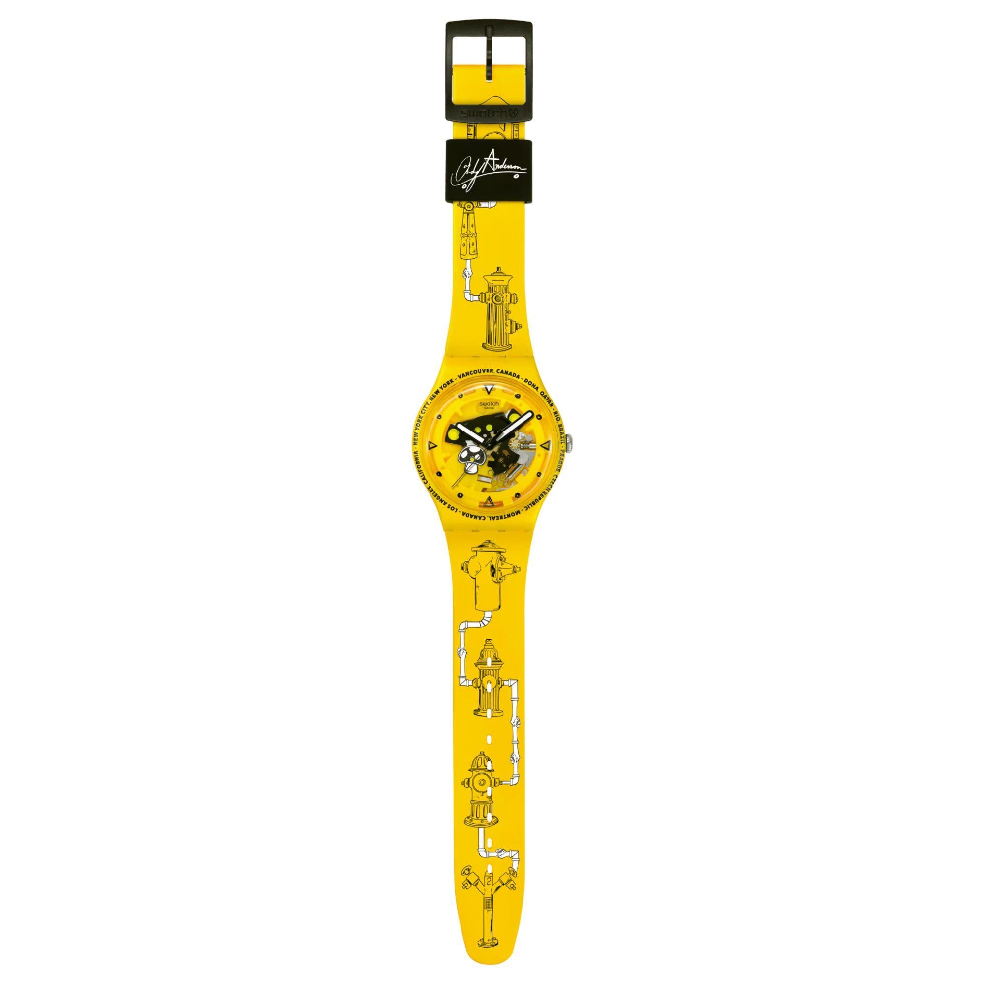 Swatch TIME WITH ANDY ANDERSON Yellow Dial Silicone Watch SO29J101