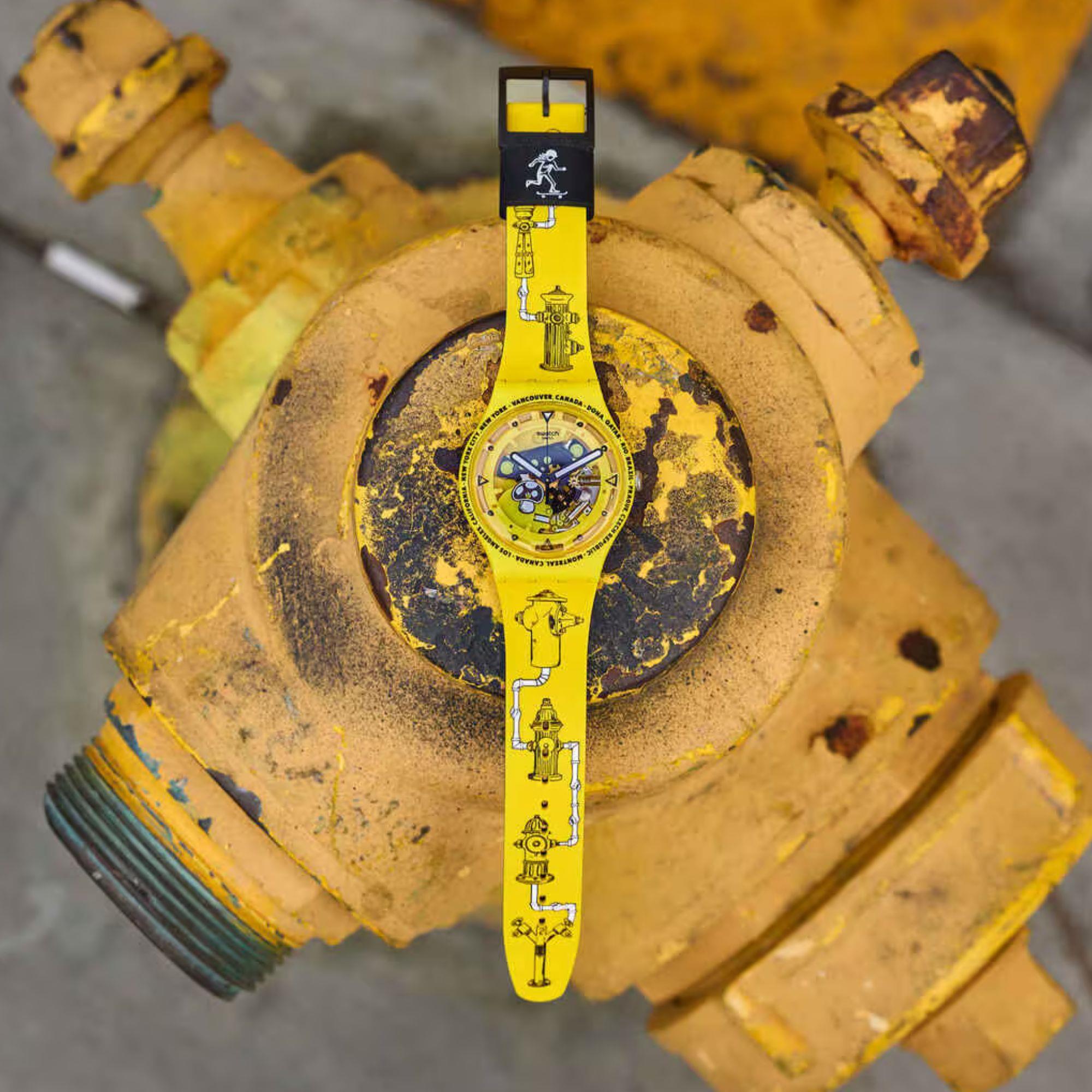 Swatch TIME WITH ANDY ANDERSON Yellow Dial Silicone Watch SO29J101