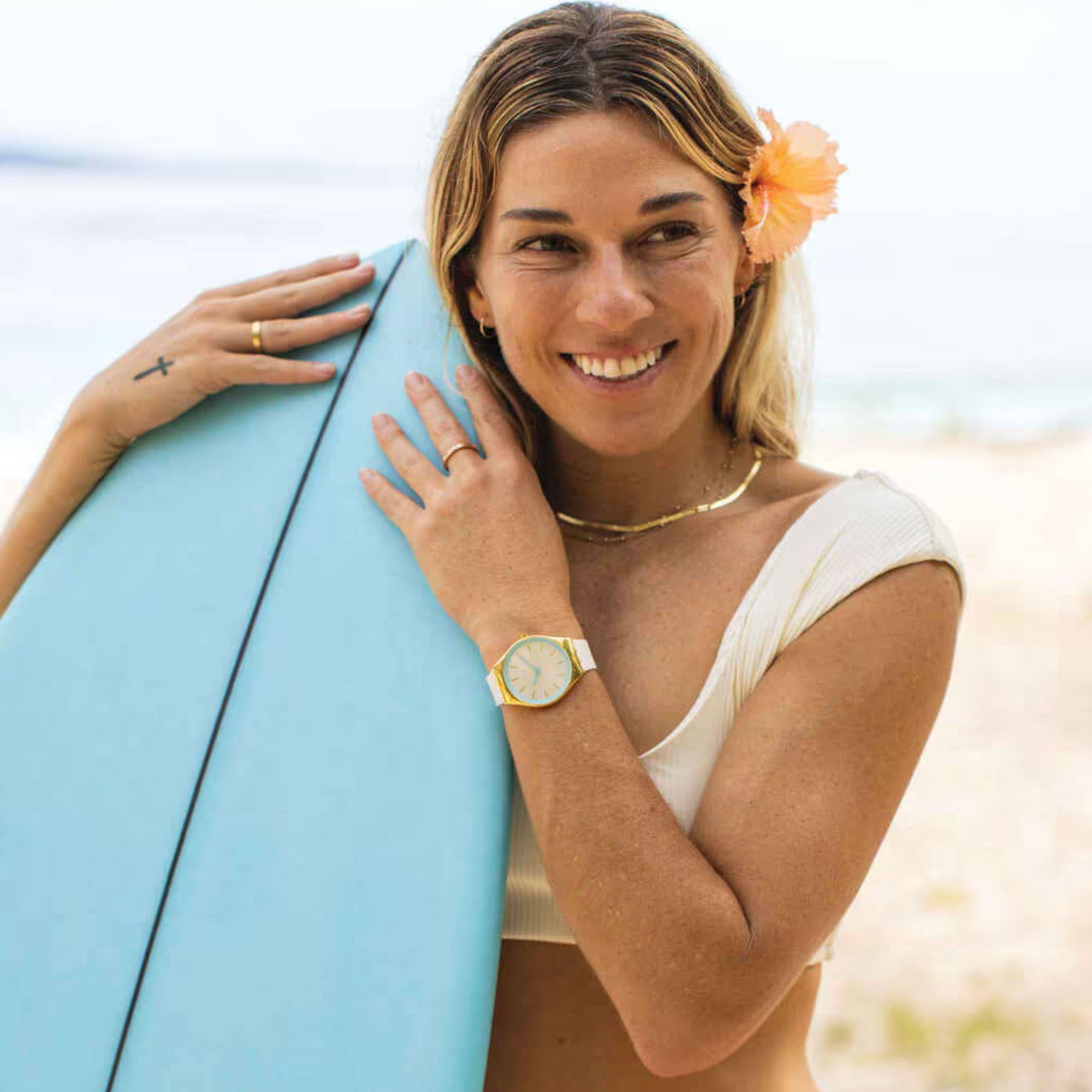 Swatch COCO HO BLU Ivory Dial Silicone Watch SYXG127