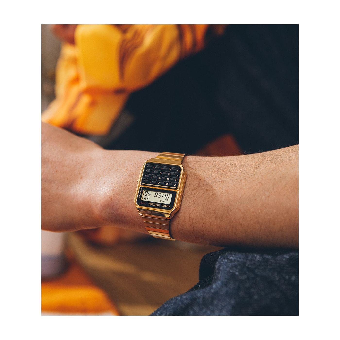Casio Vintage Digital Calculator Gold Tone Steel Quartz Watch CA-500WEG-1AEF